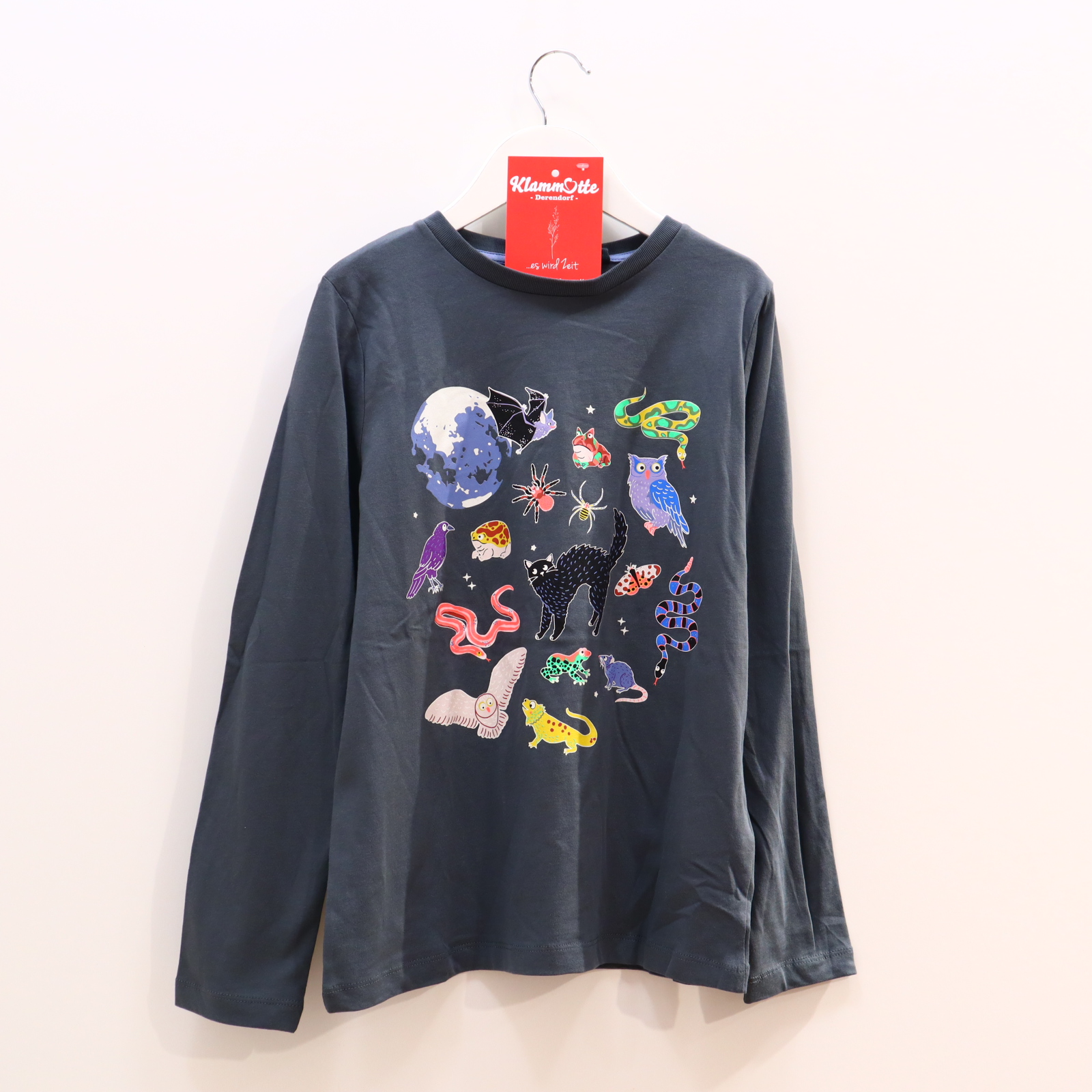 Oberteil mini Boden 140/146 grau Alloverprint/Glow in the dark langarm Shirt Baumwolle