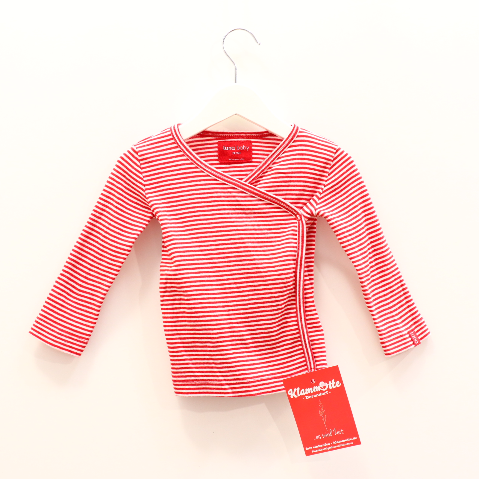 Oberteil lana baby 74/80 rot/weiß gestreift Wickelshirt Bio-Baumwolle