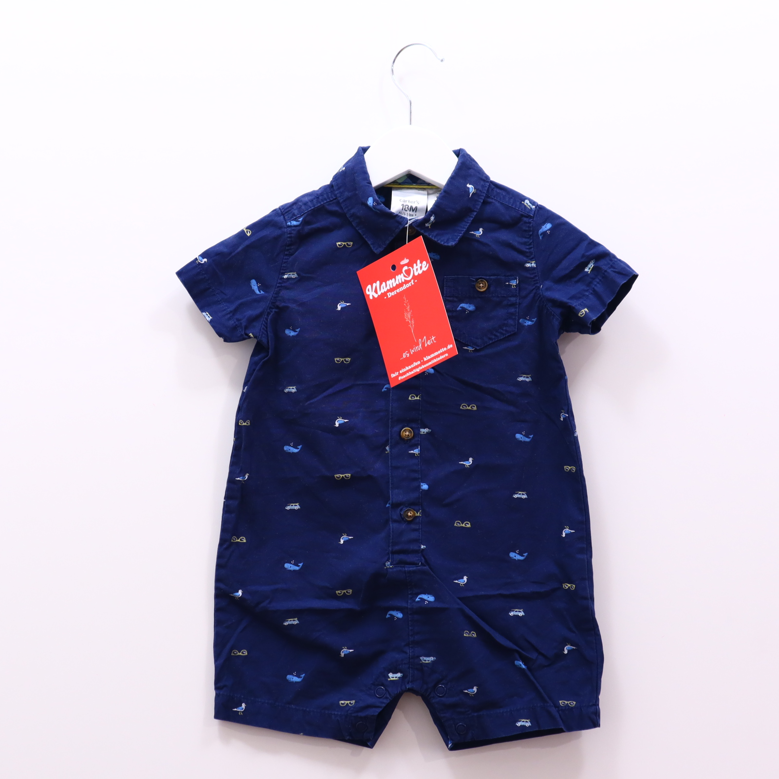 Oberteil carters Gr. 86 kurzarm/ohne Bein/Overall blau Baumwolle Allover Print