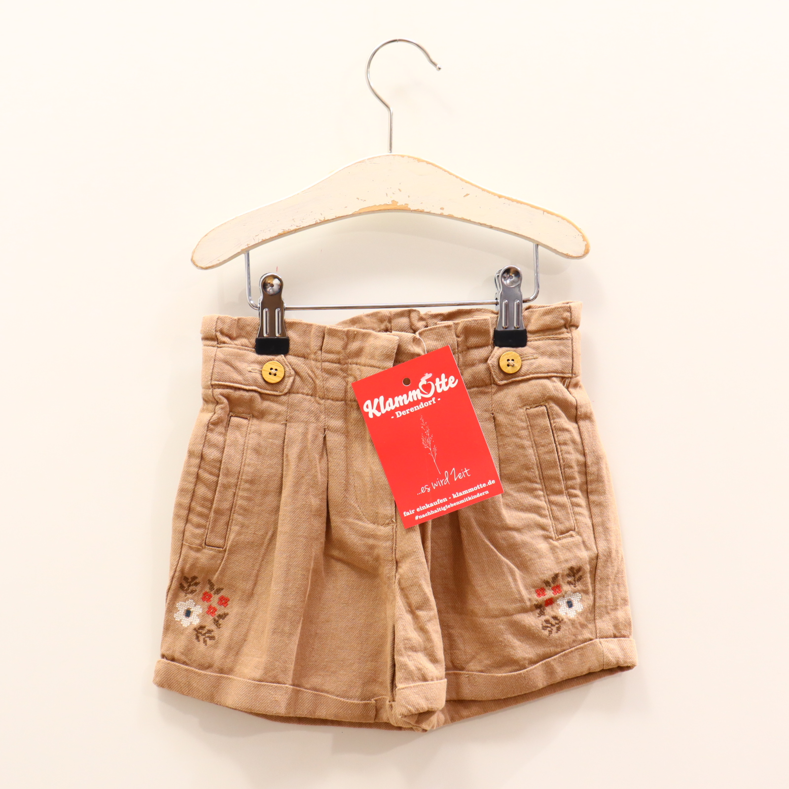 Hose Sergent Major Short 104 walnuss Blumen/Stickerei Baumwolle/Leinen Druckknopf/Gummibandzug/Reißverschluß/verstellb. Bund High Waist