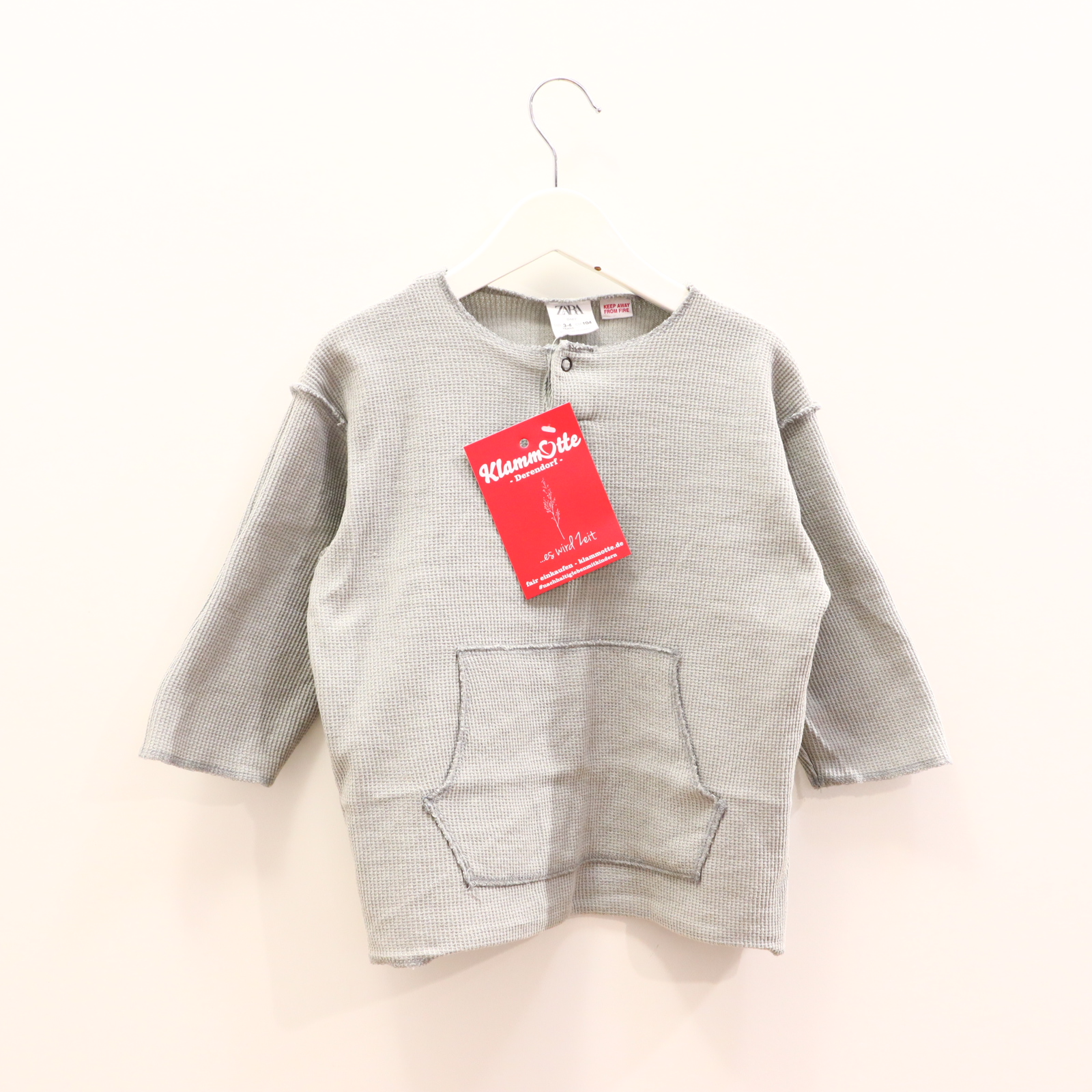 Oberteil ZARA Gr. 104 Sweatshirt Salbei Waffelmuster