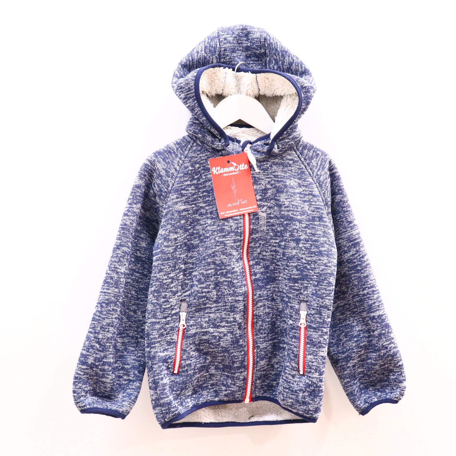 Jacke name it 122 blau/weiß melange Fleecejacke/Softshelljacke Polyester/Strickfleece abnehmb. Kapuze/Teddyfutter