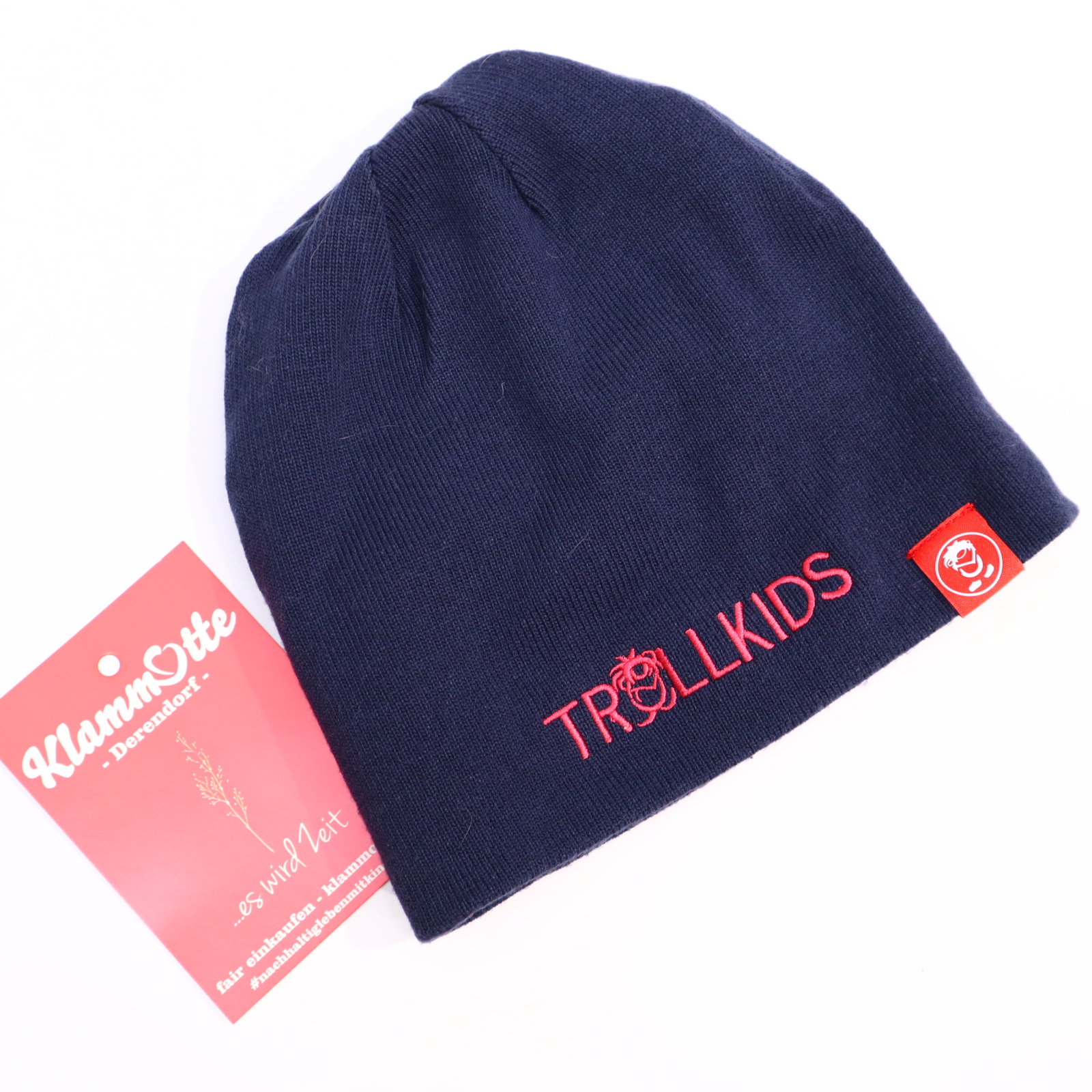 Oberteil TROLLKIDS 52/56 blau/pink Logo/Motiv/Stickerei Mütze Elasthan/Polyacryl/Strick Herbst/Winter wendbar