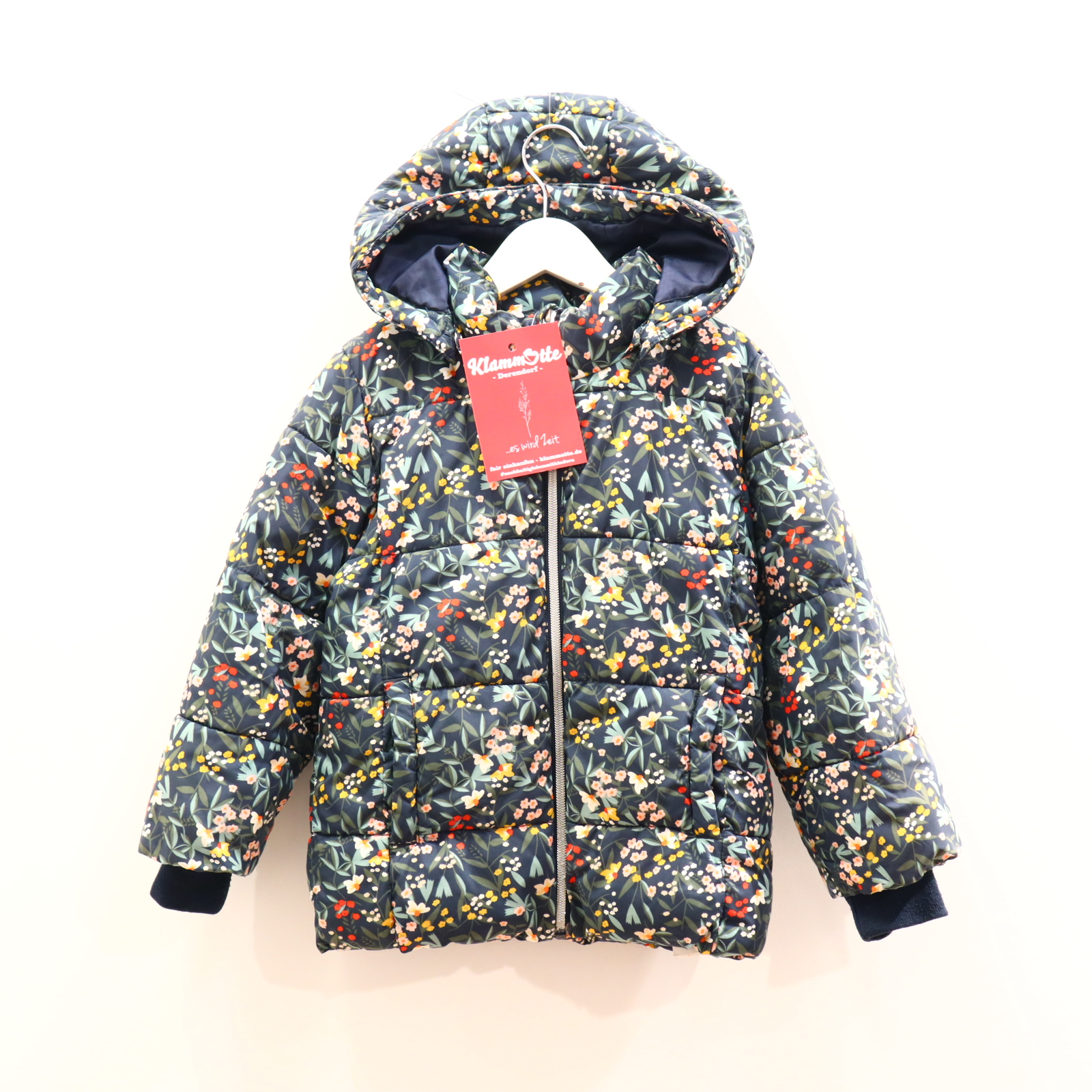 Jacke name it Anorak/Steppjacke 104 blau/bunt Herbst/Winter Alloverprint/Blumen abnehmb. Kapuze/Fleecefutter