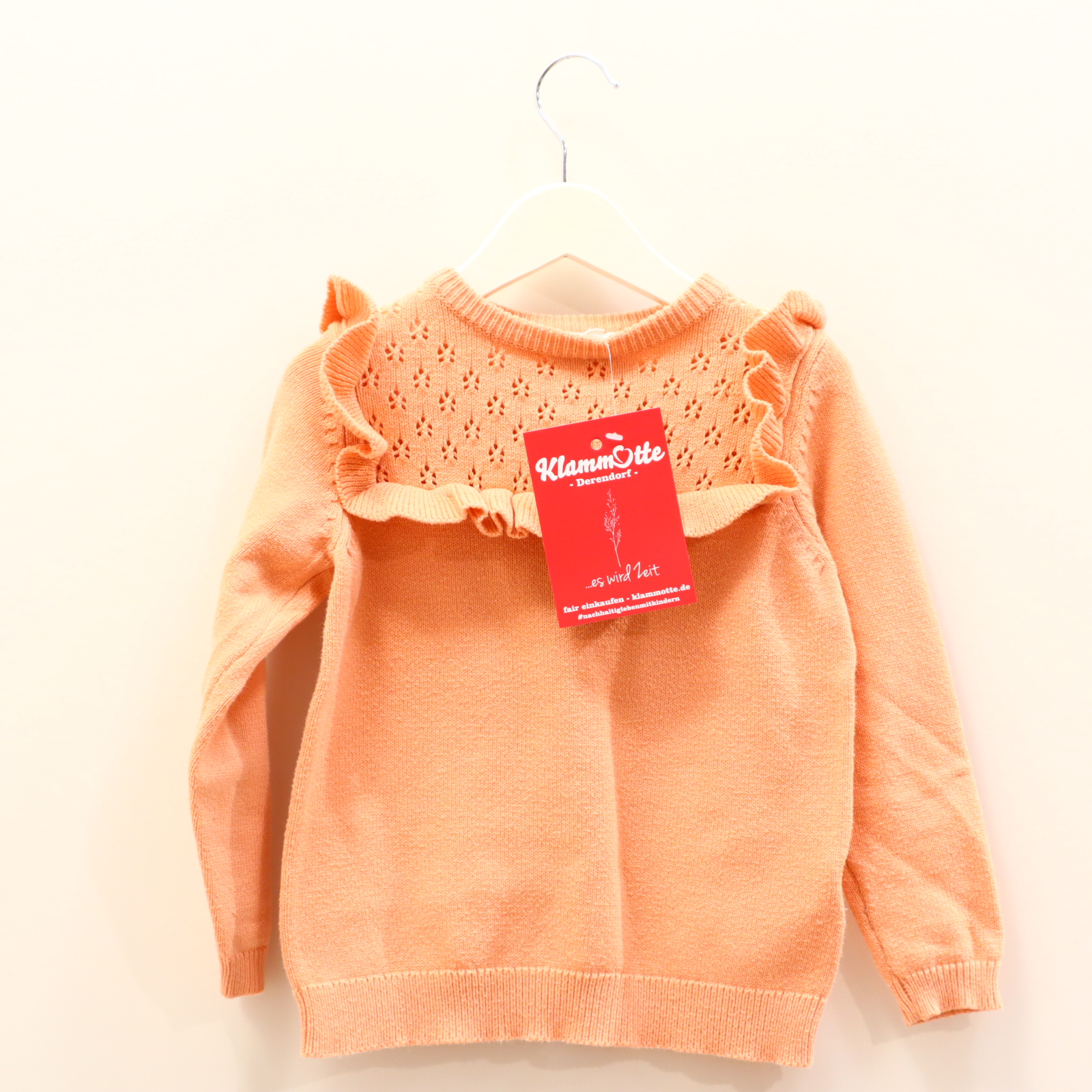 Oberteil Vertbaudet 110 apricot Ajourmuster/Volants Strickpullover Baumwolle/Polyamid