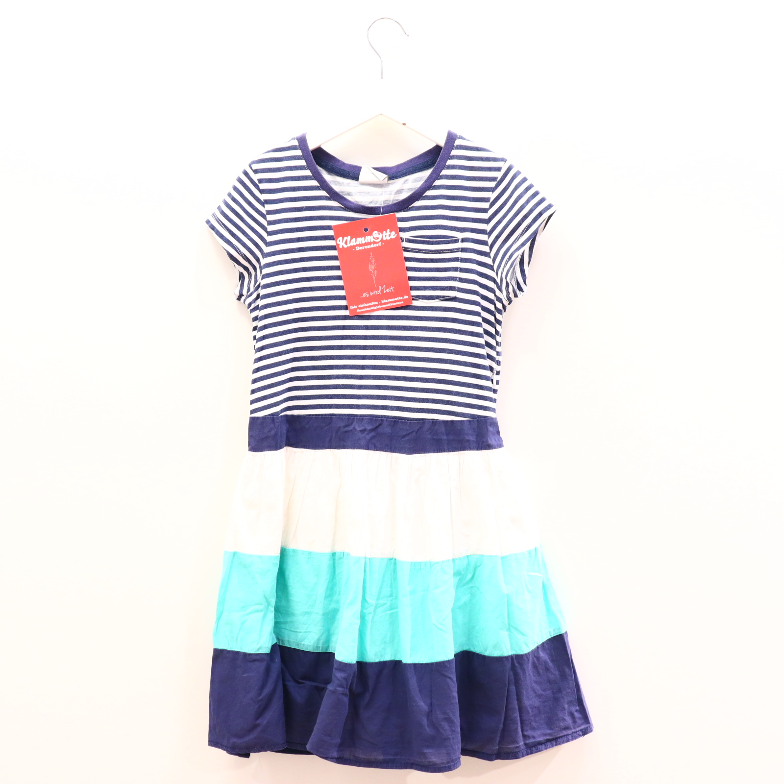 Kleider & Röcke NEXT Kleid 140 blau/mint/weiß gestreift Baumwolle Reißverschluß