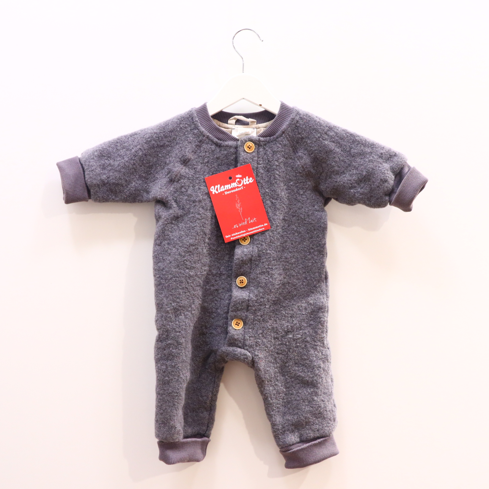 Jacken & Overalls hessnatur Wollwalkoverall 74/80 grau Jerseyfutter melange Biobaumwolle/Schurwolle