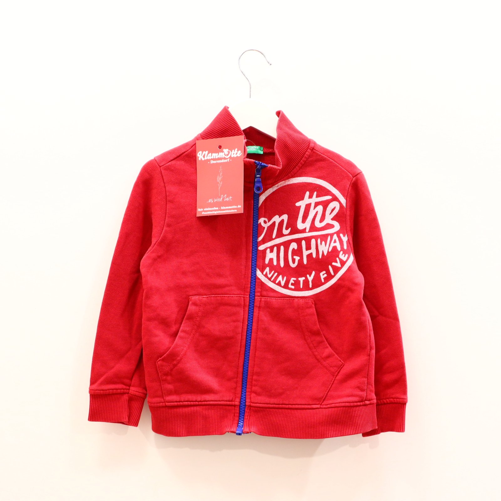 Oberteil BENETTON Gr. 104/Gr. 98 Sweatjacke rot Baumwolle Print Stehkragen