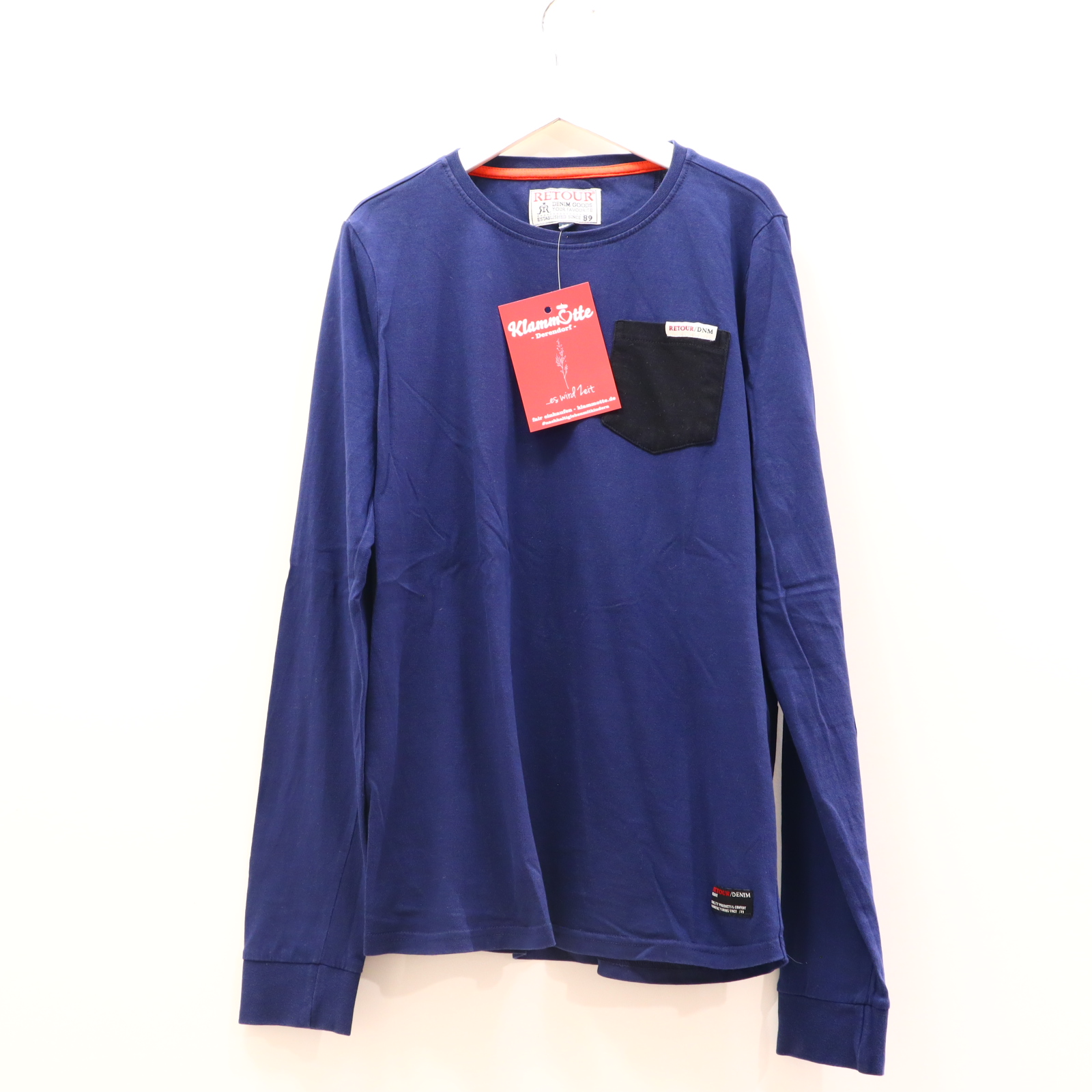 Oberteil RETOUR Gr. 170/Gr. 176 langarm Shirt blau Baumwolle Backprint