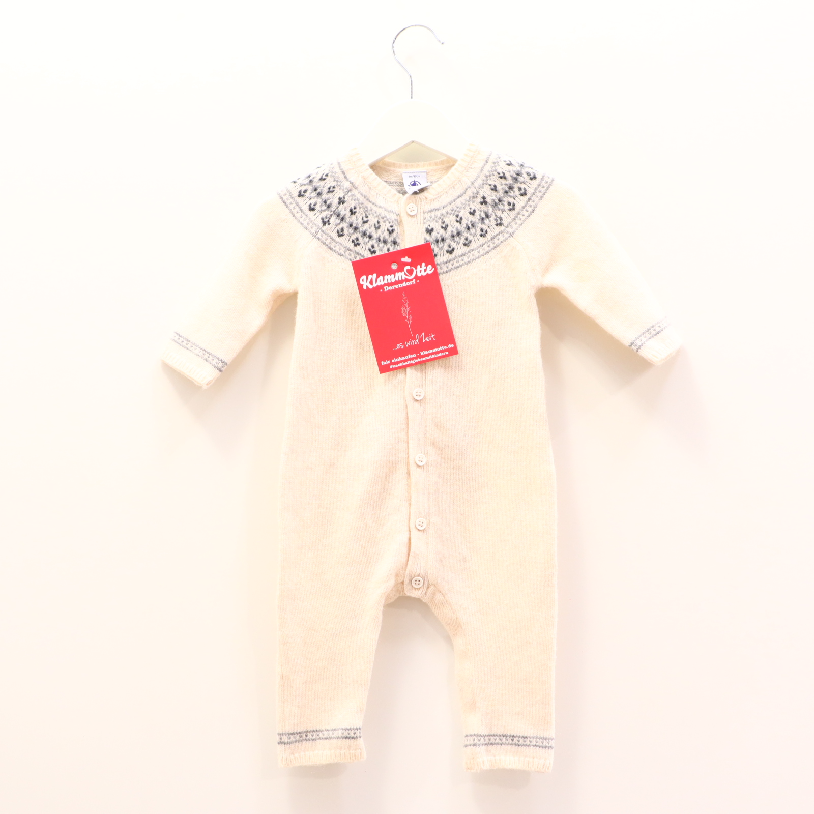 Hosen & Strampler PETIT BATEAU 68 creme Muster Einteiler ohne Fuß/Overall Alpaka/Polyamid/Wolle Druckknöpfe im Schritt/Knopfleiste