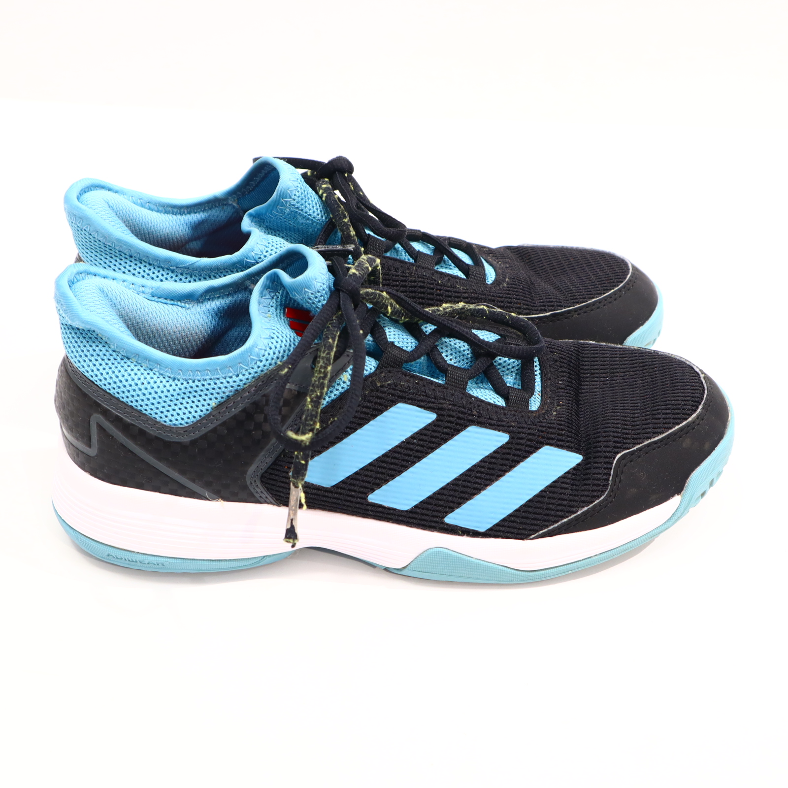 Sportschuh Adidas 38 Hallenschuh schwarz/turkis Schnürrschuh Mesh leichte gleichmäßige Ablaufspuren