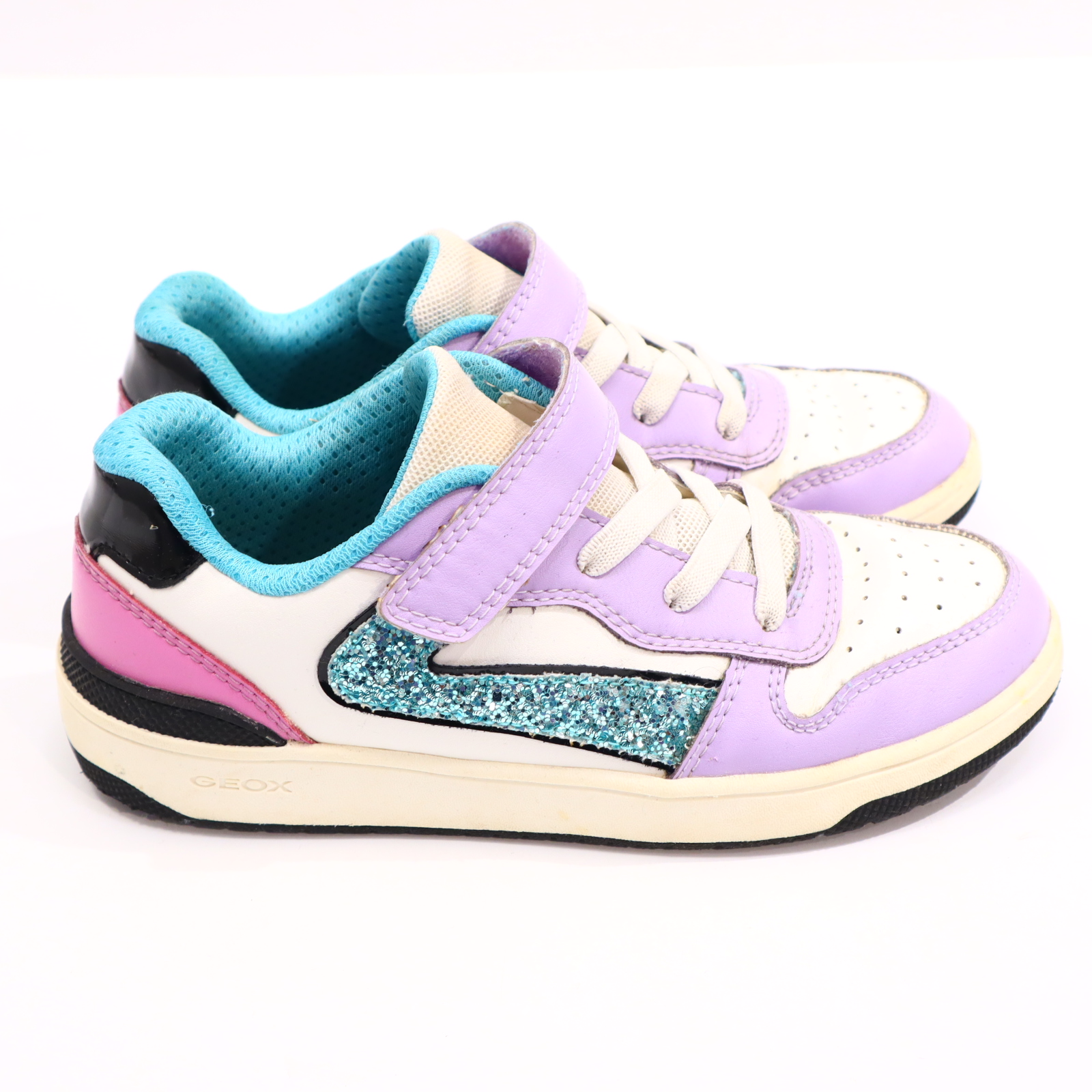Halbschuhe GEOX Klett/Sneaker 34 mint/weiß/flieder leichte gleichmäßige Ablaufspuren