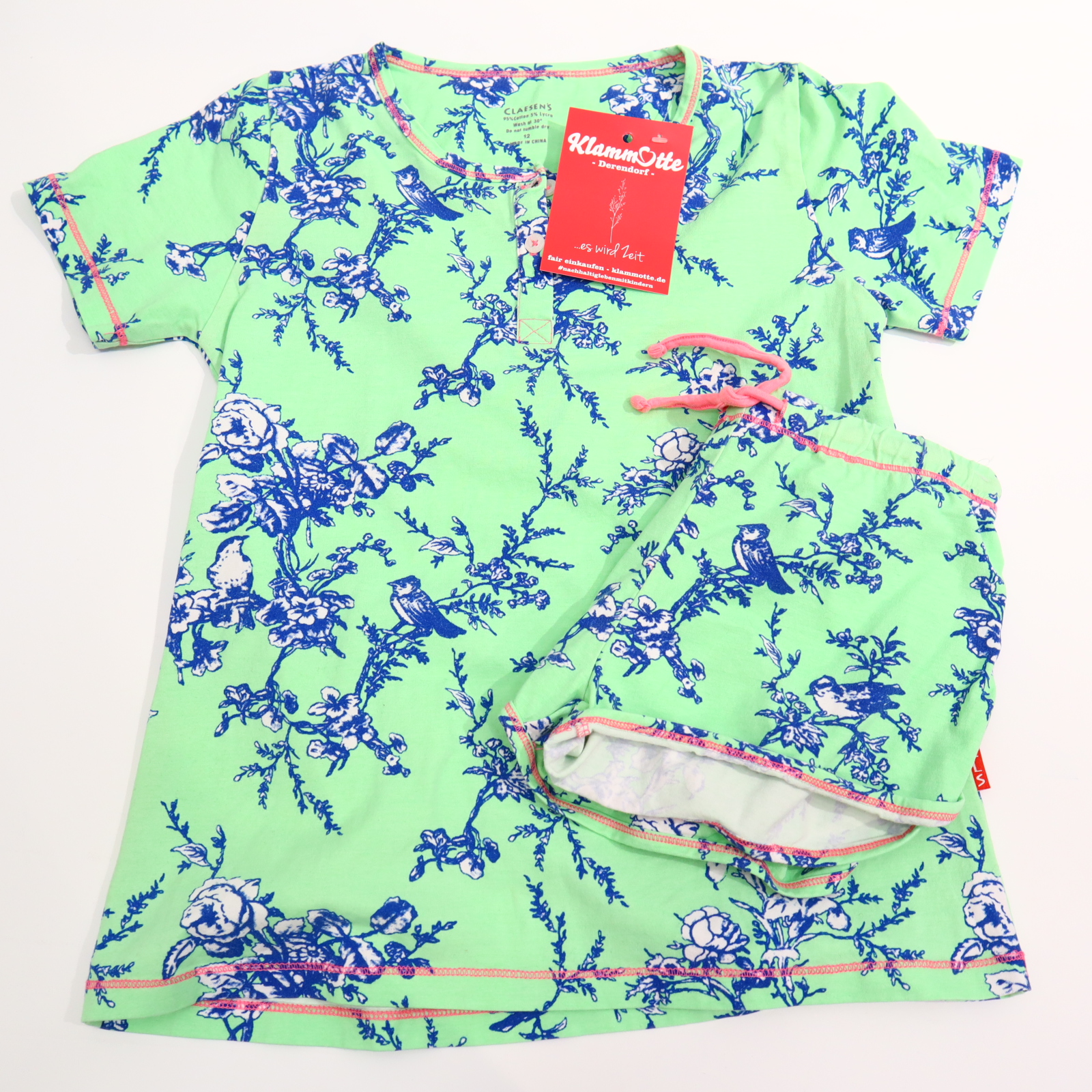 Oberteil CLAESEN´S 152 mint Alloverprint/Blumen Schlafkleidung/Shorty/2-teiler Baumwolle/LYCRA