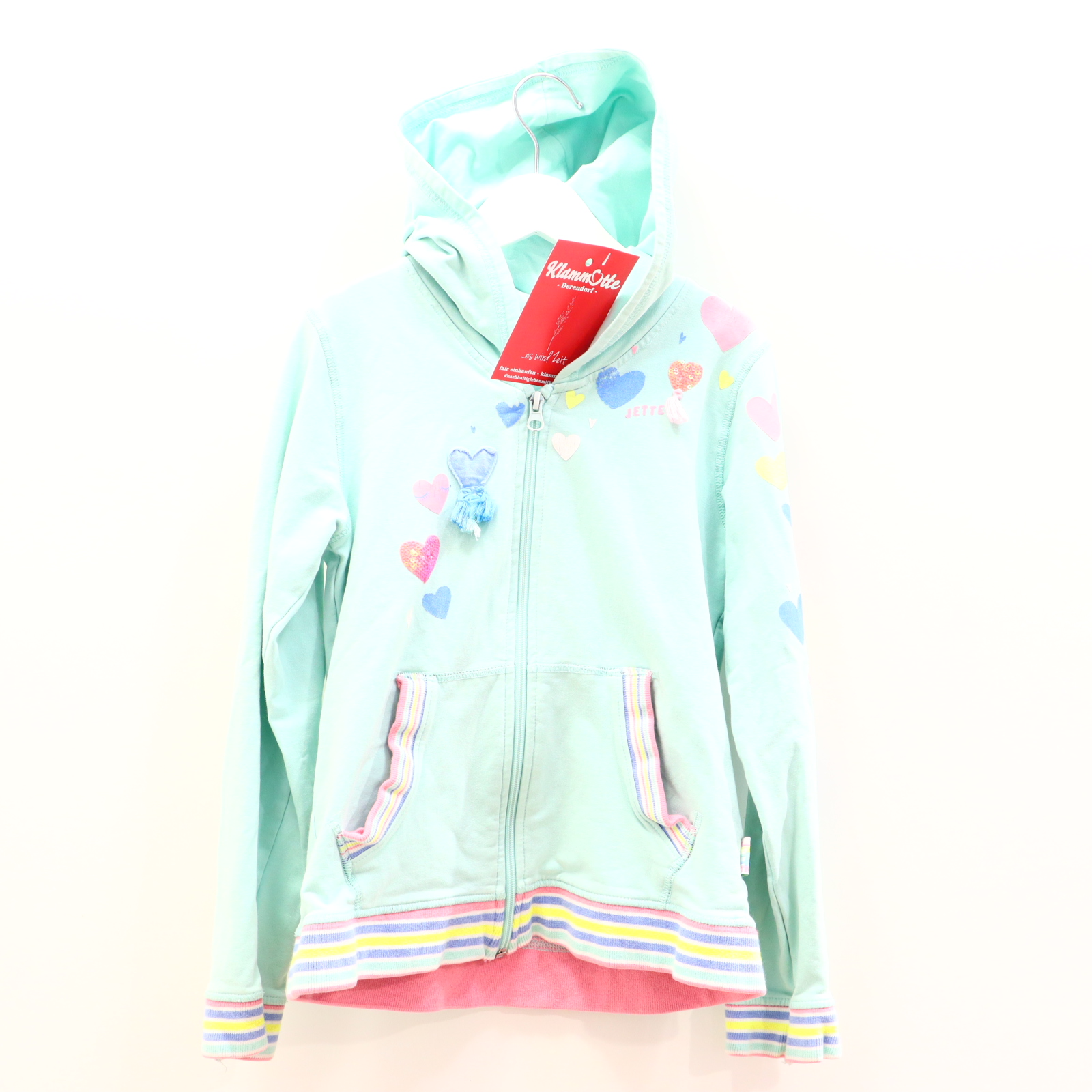 Oberteil JETTE/Staccato 128/134 mint Applikation/Print Kapuzenjacke Baumwolle/Elasthan