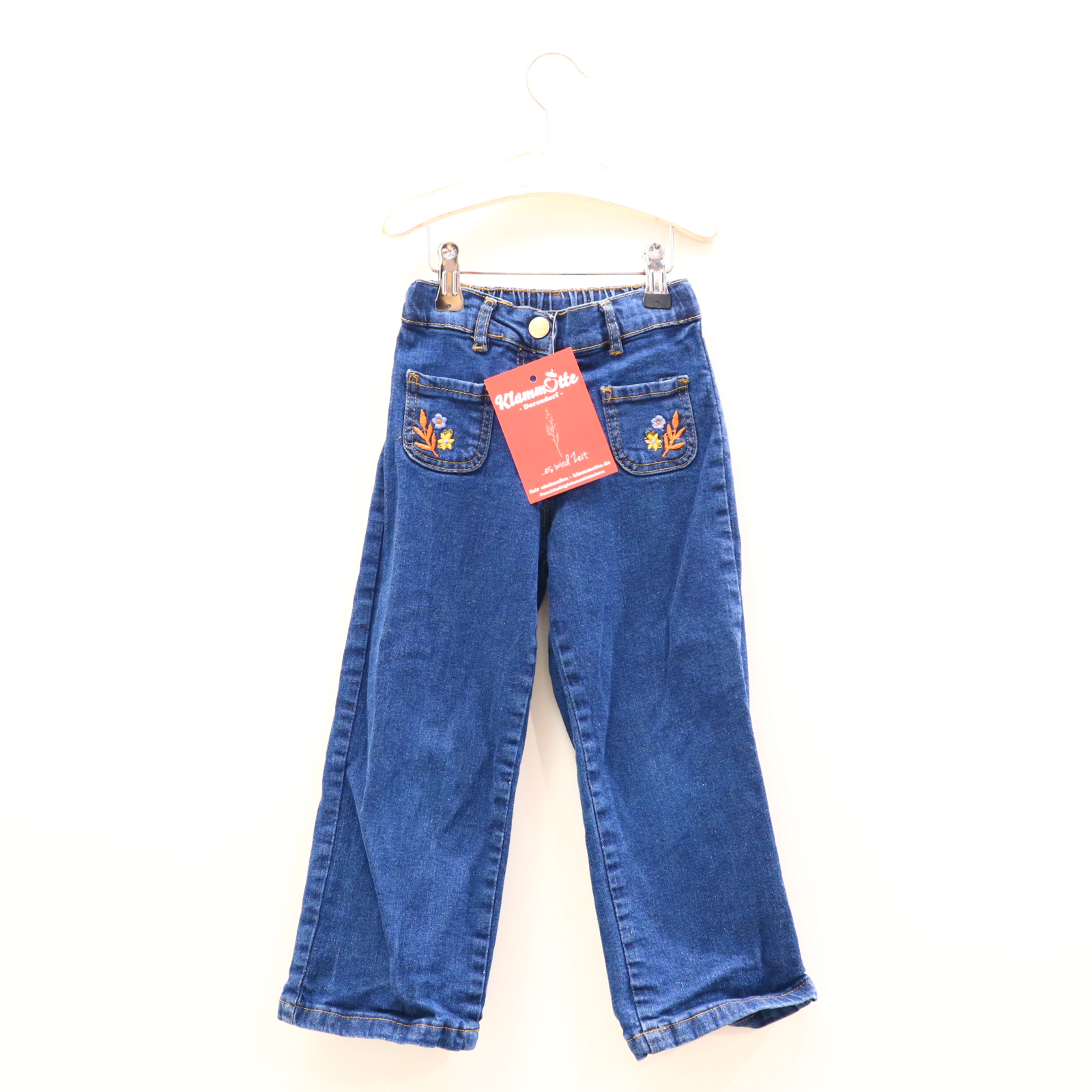 Hose Sergent Major Jeans 110 blau Blumen/Stickerei Denim Druckknopf/Reißverschluß/verstellb. Bund relaxed