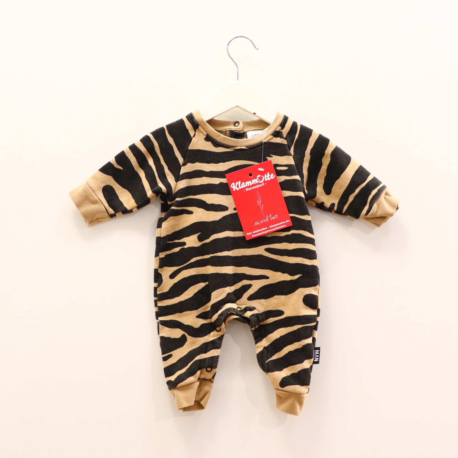 Hosen & Strampler LITTLE MAN HAPPY 56/62 sand/schwarz animalprint Einteiler ohne Fuß/Overall Bio-Baumwolle/Sweat Druckknöpfe im Schritt