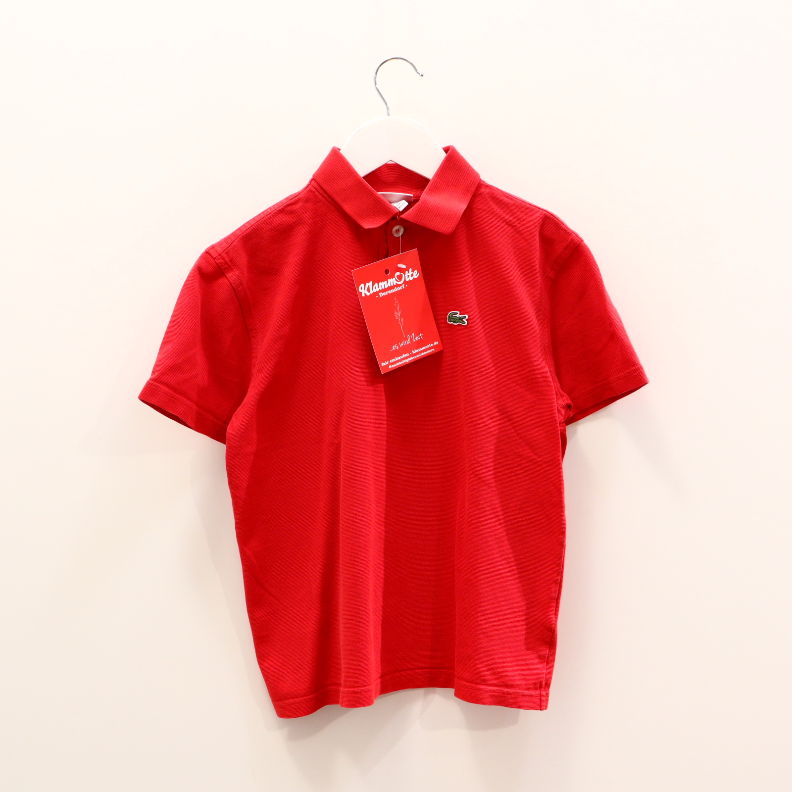 Oberteil LACOSTE Gr. 164 kurzarm Shirt rot Baumwolle/Pique Applikation/Logo Polo
