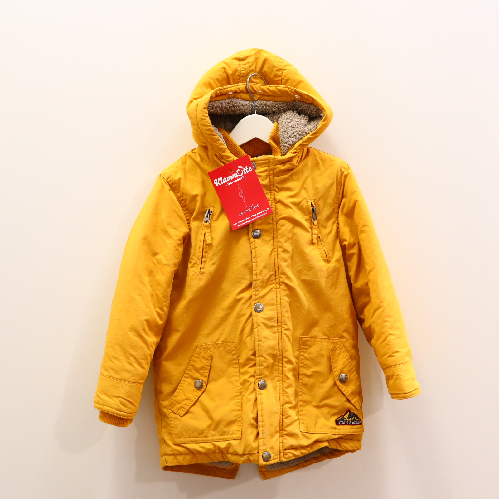 Jacke vertbaudet 116 safran Applikation Anorak/Parka Teddyfutter/doppelter Reißverschluß Herbst/Winter Kapuzenbesatz fehlt