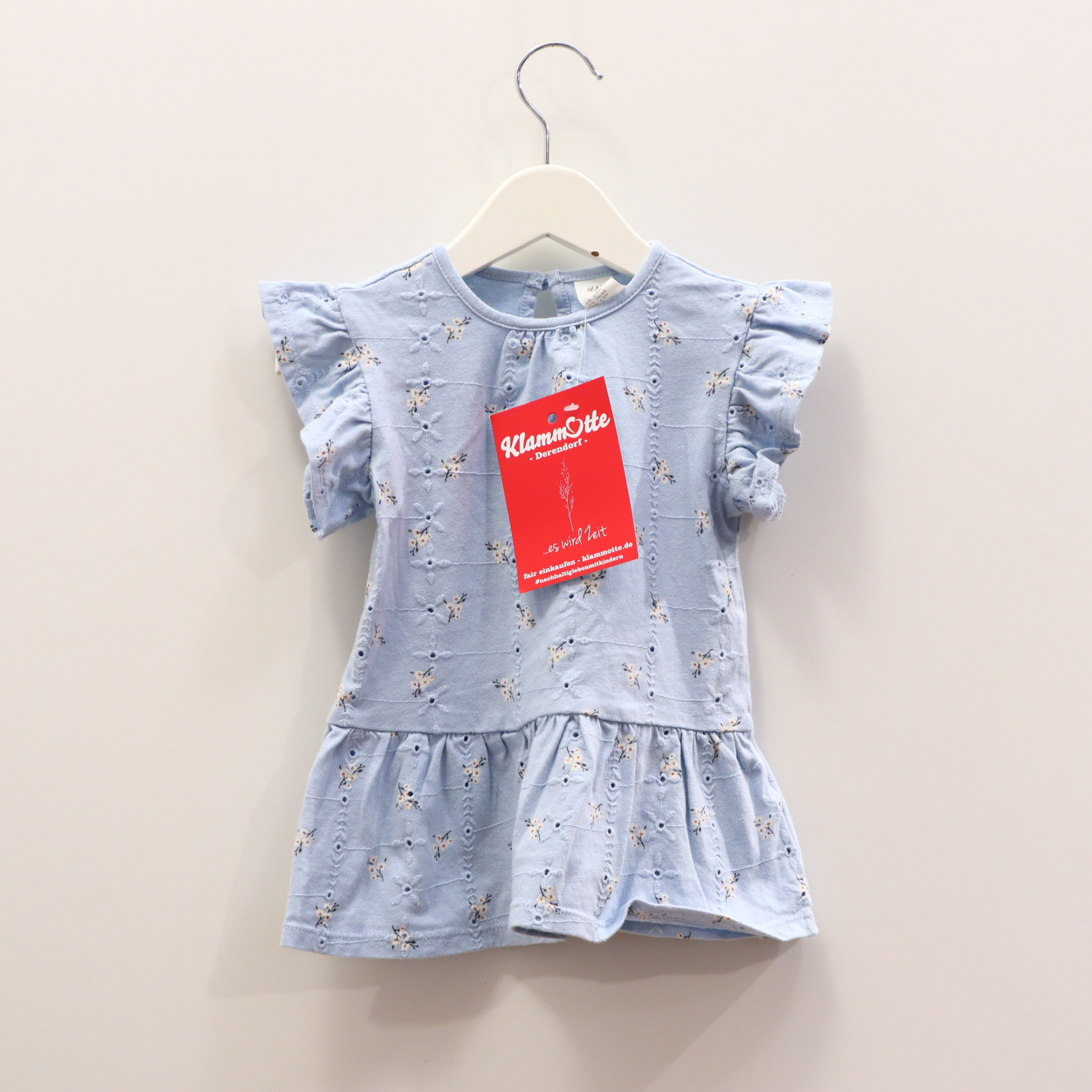 Kleider & Röcke H&M 74 hellblau Alloverprint/Stickerei Jerseykleid Baumwolle