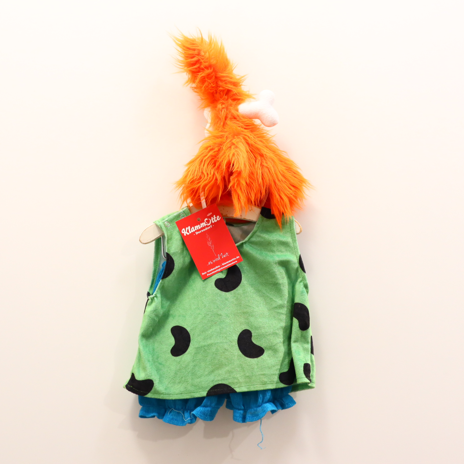 Karneval 86/92 Flinstones/Pebbles grün/orange/petrol 3 Haarreif/Hose/Oberteil