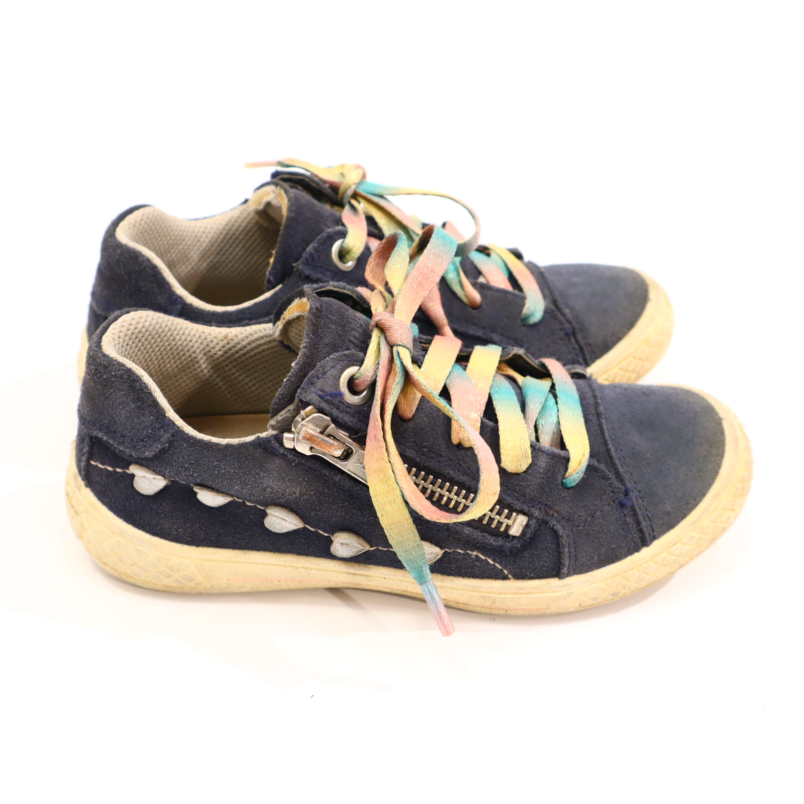 Halbschuhe SuperFit Schnürschuh mit Reißverschluß 28 blau Wildleder leichte gleichmäßige Ablaufspuren