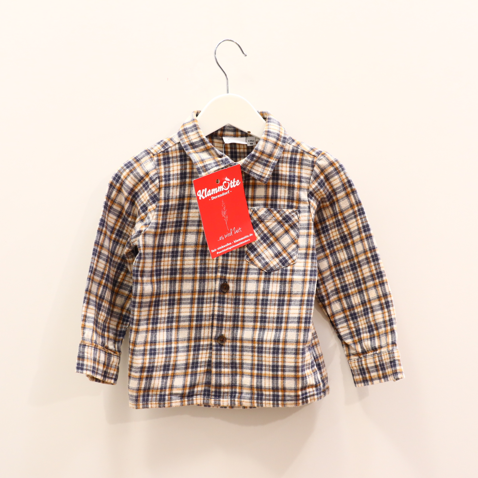 Oberteil name it Gr. 86 Hemd/langarm anthrazit/beige/karamell Biobaumwolle/Flanell gestreift