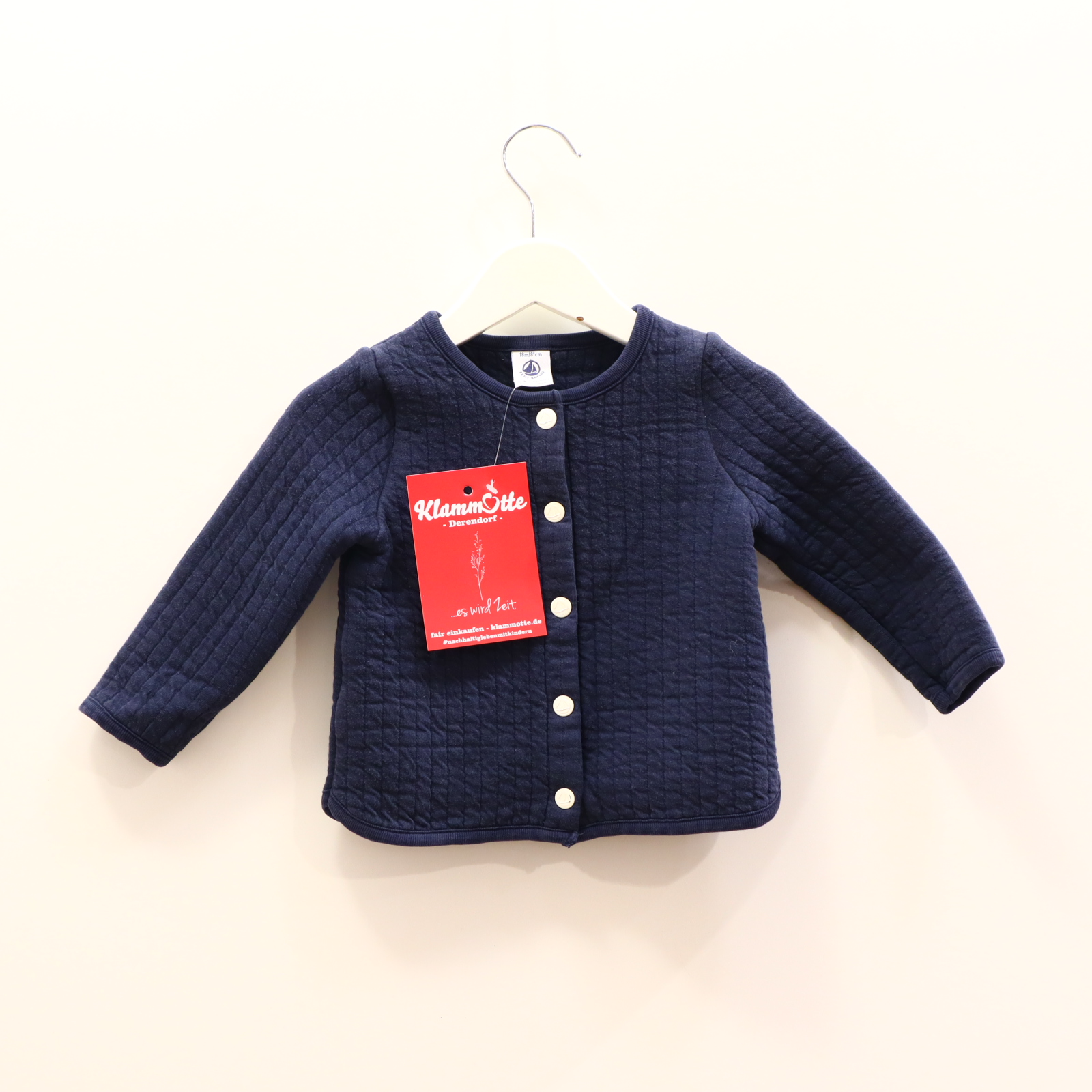 Oberteil PETIT BATEAU 80 blau gesteppt Sweatjacke ganz leicht blass Baumwolle/Polyester/wattiert