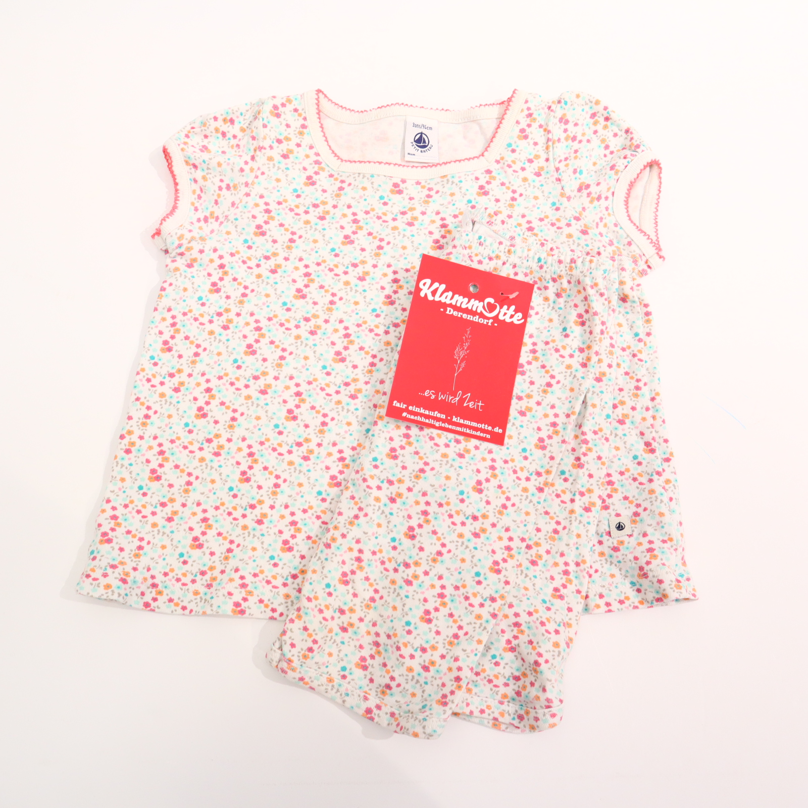Oberteil PETIT BATEAU 92/98 bunt/weiß Alloverprint/Blumen Schlafkleidung/Shorty/2-teiler Baumwolle