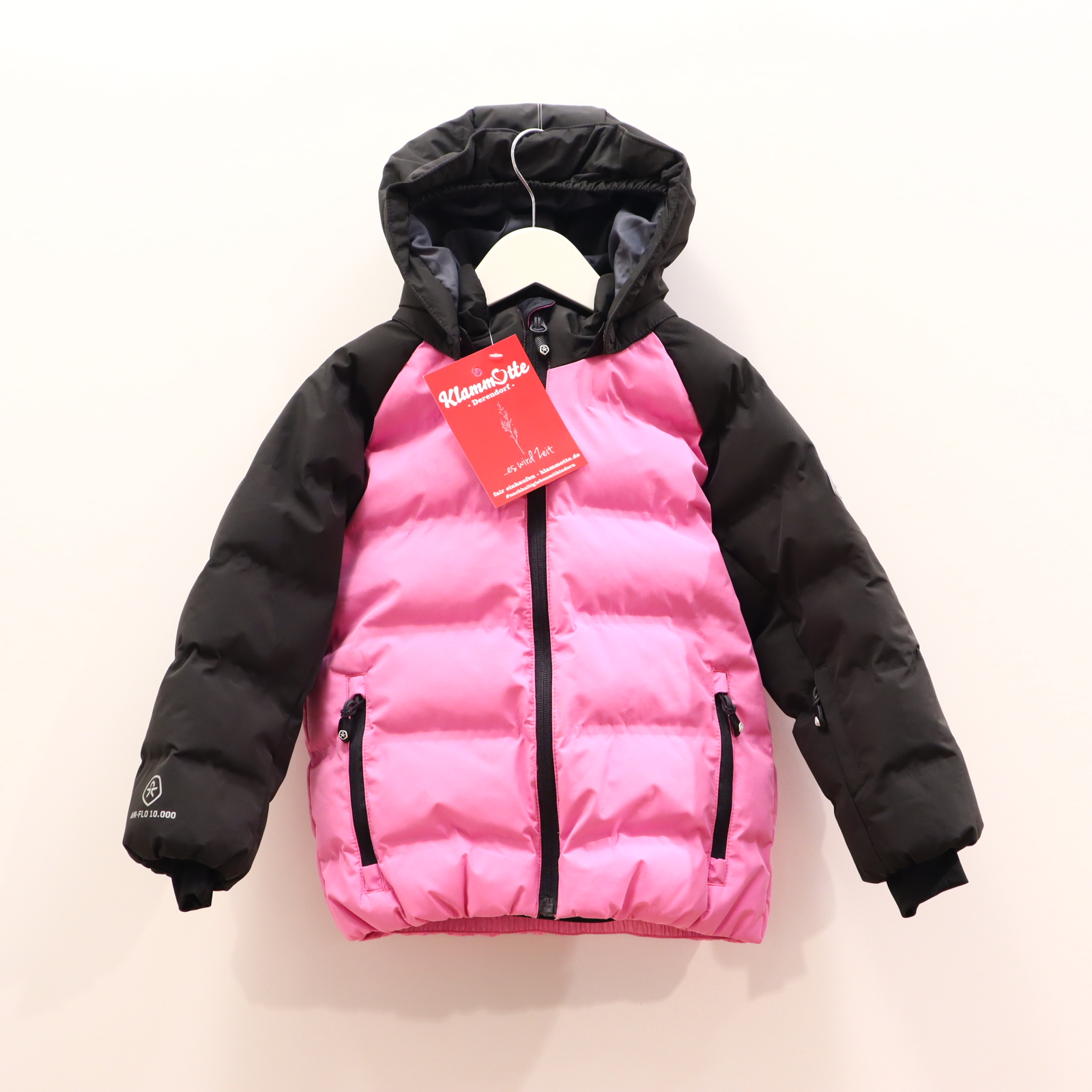 Jacke COLOR KIDS Anorak/Skijacke/Steppjacke 98 pink/schwarz Herbst/Winter Applikation/Logo/Print abnehmb. Kapuze/Schneefang