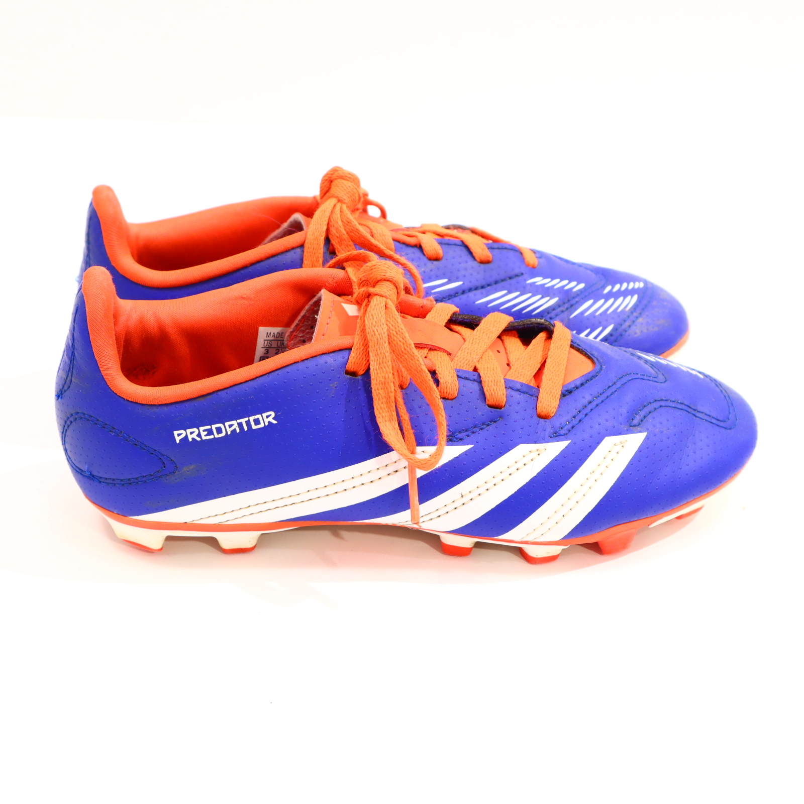 Sportschuh Adidas 35 Fußball/Rasenschuh blau/orange/weiß Schnürrschuh PREDATOR leichte gleichmäßige Ablaufspuren