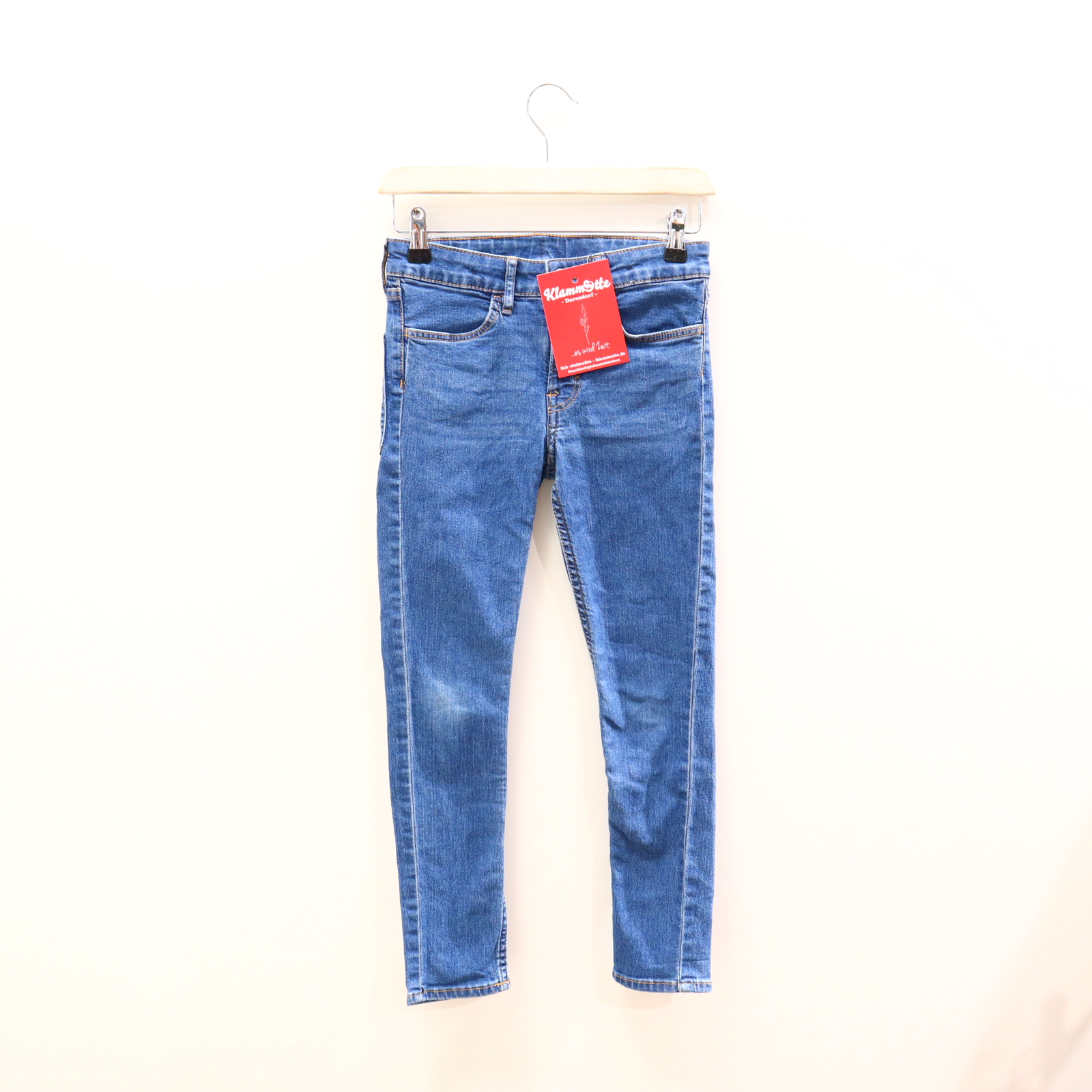 Hose H&M 134 Jeans blau Druckknopf/Reißverschluß/verstellb. Bund Denim Skinny