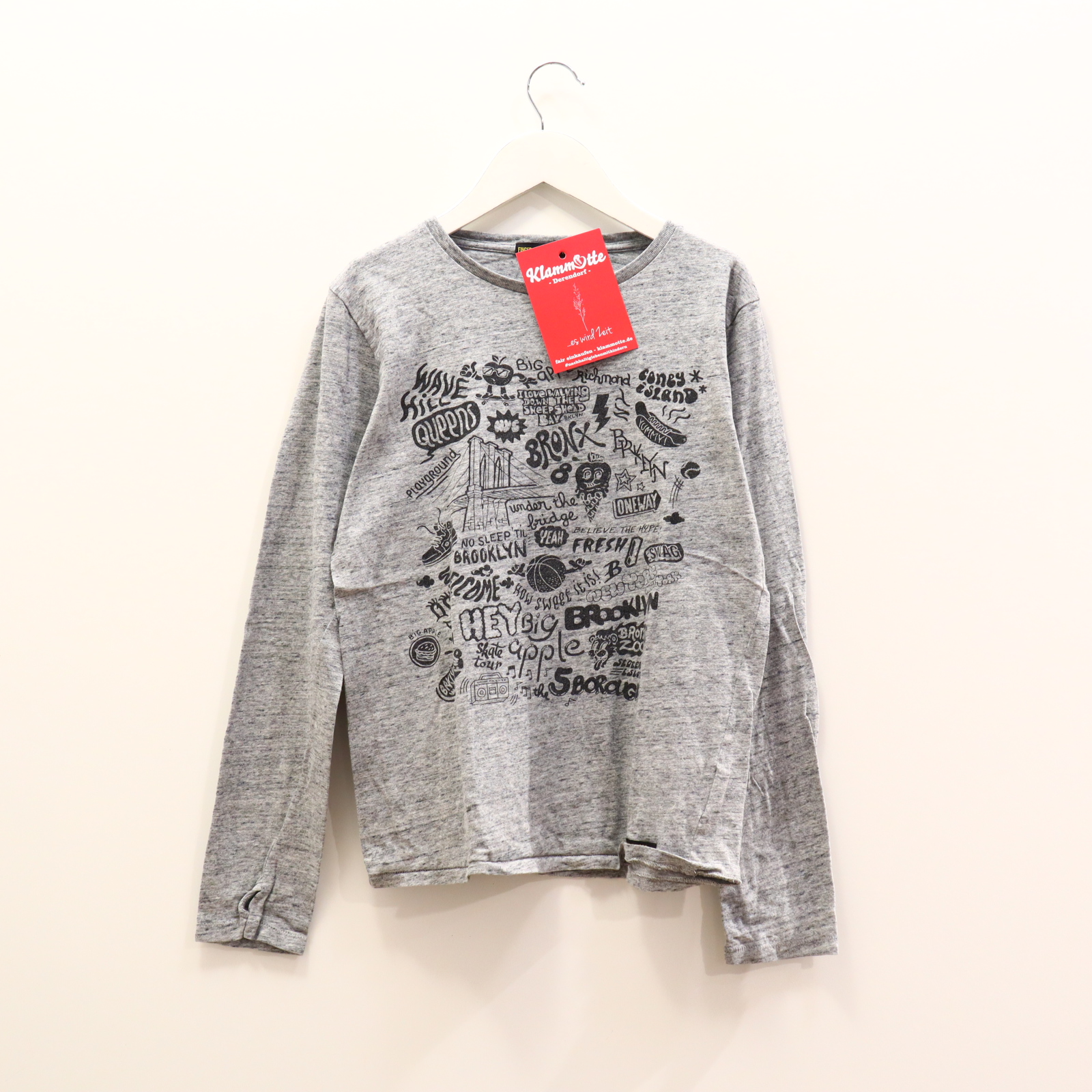 Oberteil FINGER IN THE NOSE 152/158 grau Applikation/Logo/melange/Print langarm Shirt Baumwolle