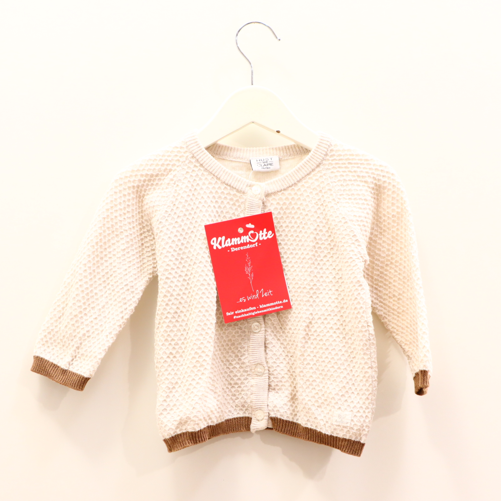 Oberteil HUST AND CLAIRE 74 creme Waffelmuster Strickjacke Baumwolle