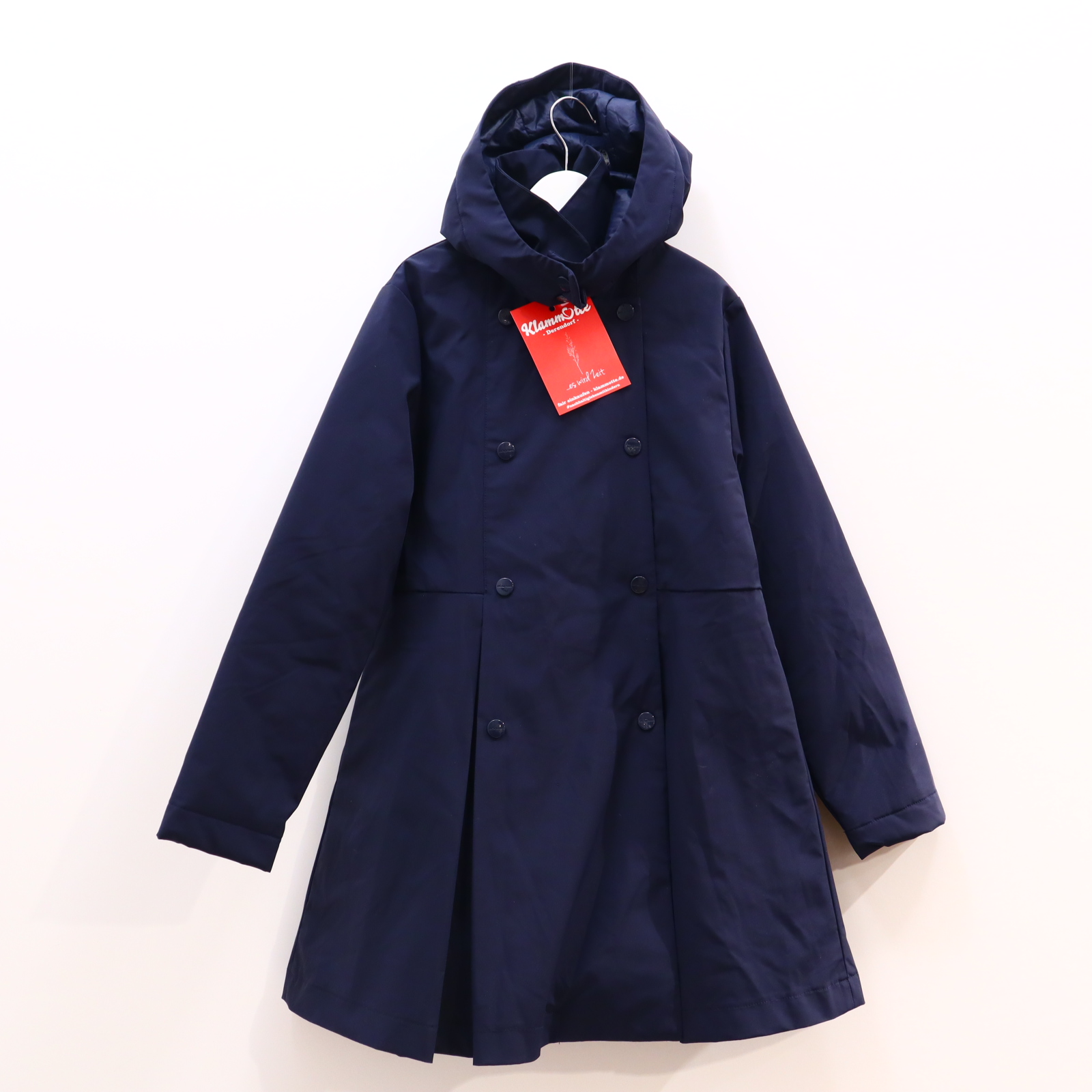 Jacke jacadi Mantel/Trenchcoat 140 blau Herbst/Winter abnehmb. Kapuze kl. Materialfehler!