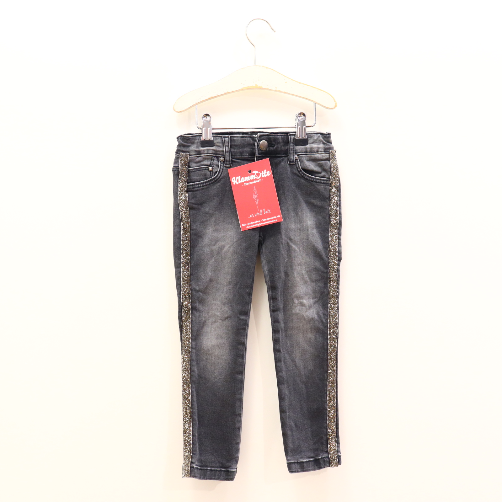 Hose KARL LAGERFELD Jeans 104 anthrazit Borde/Nieten Denim Gummibandzug