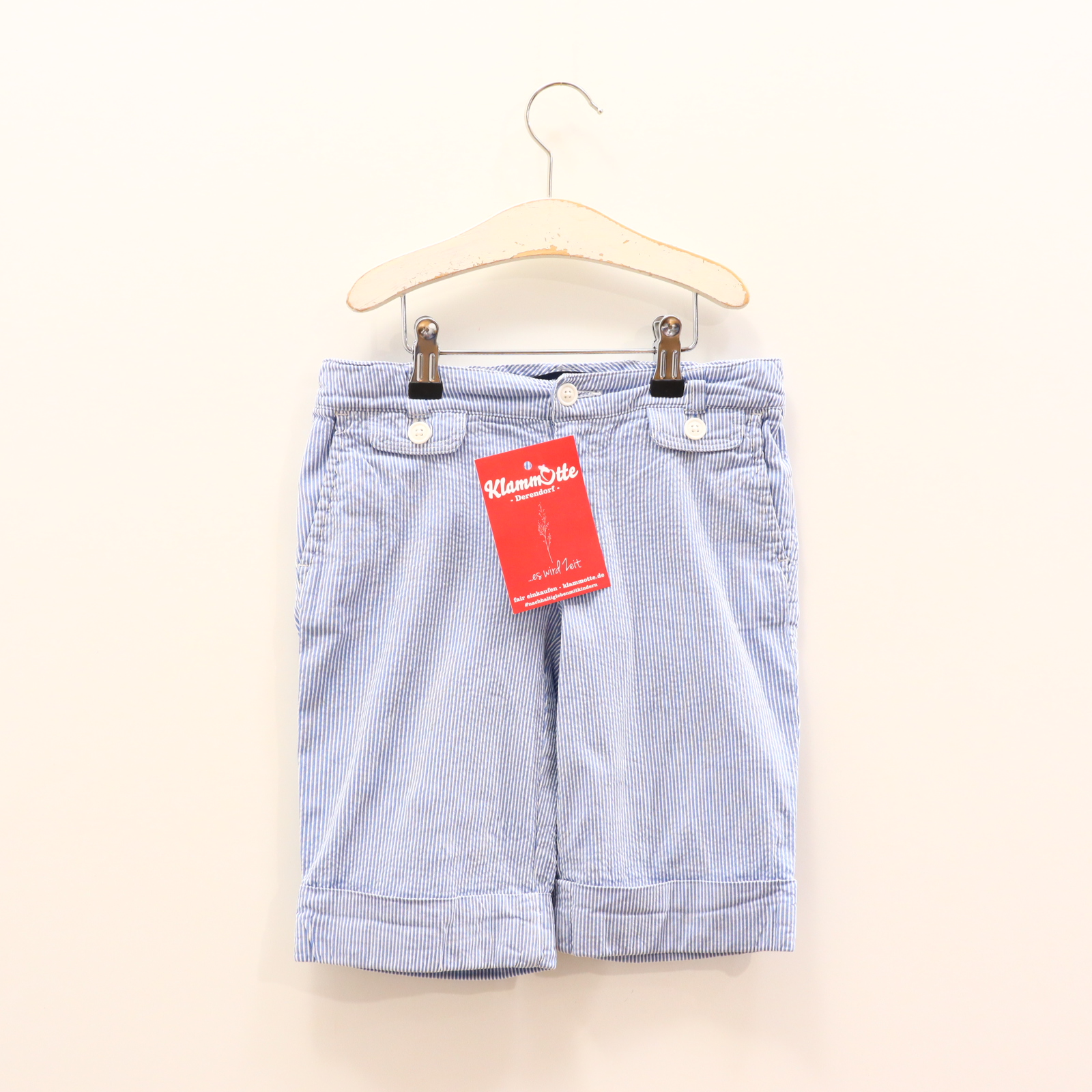 Hose TOMMY HILFIGER 122 Short blau/weiß gestreift Knopf/Reißverschluß/verstellb. Bund Baumwolle/Elasthan/Seersucker