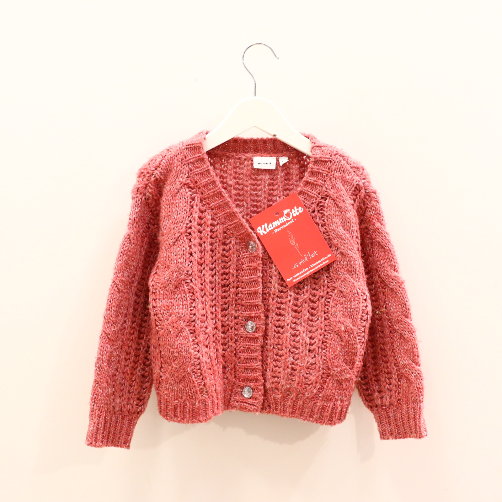 Oberteil name it 98 rot melange/Rippstrick Strickjacke Polyacryl/Polyester leichtes Pilling