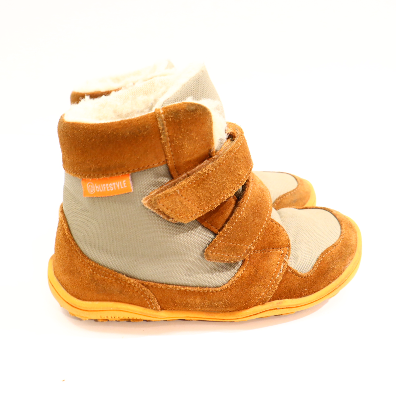 Halbschuhe BLIFESTYLE Barfußschuhe/Boots/Klett 30 grau/caramell TEX/Wildleder Schurwolle Herbst/Winter leichte gleichmäßige Ablaufspuren gefüttert