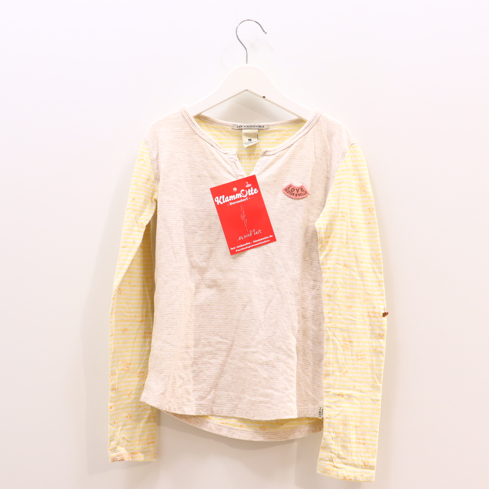 Oberteil SCOTCH & SODA 140 gelb/grau/weiß Alloverprint/gestreift langarm Shirt Baumwolle Henley