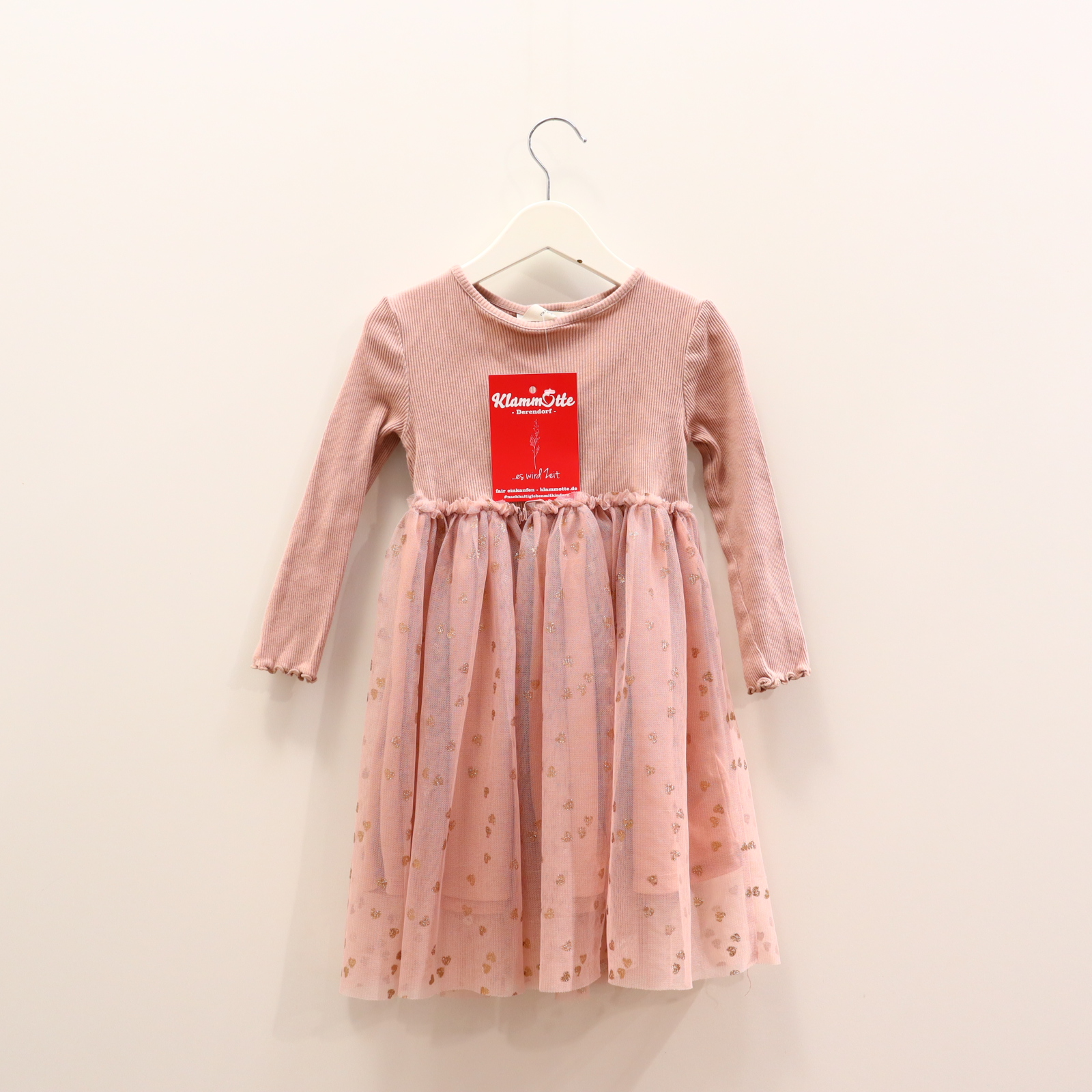 Kleider & Röcke H&M Jerseykleid 98/104 rosa Alloverprint/Rippstrick Baumwolle/Elastan/Polyester/Tüll