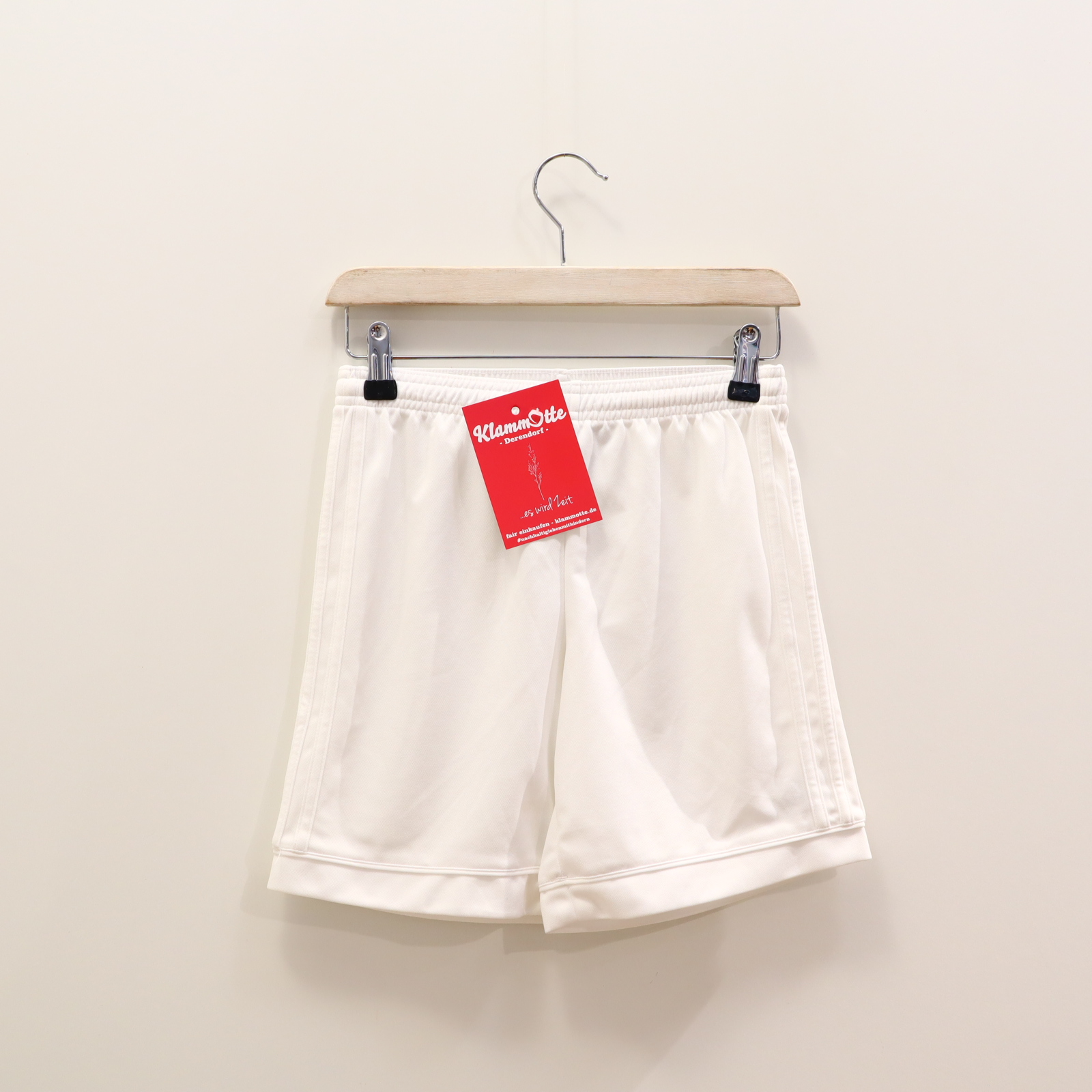 Hose adidas 152 Short/Sporthose weiß Applikation/Logo Gummibandzug/Kordelzug