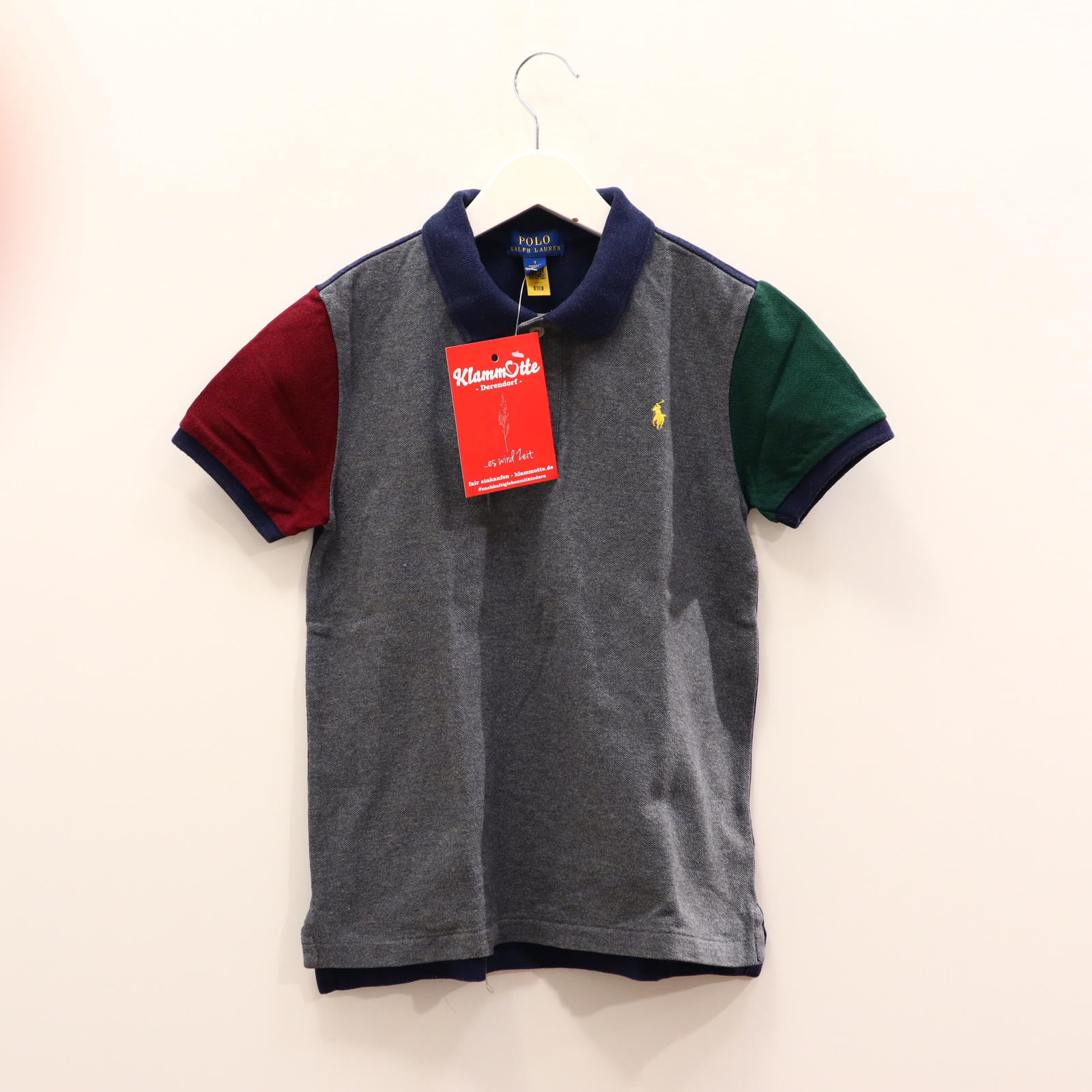 Oberteil RALPH LAUREN Gr. 122/Gr. 128 kurzarm Shirt blau/bordeaux/grün Baumwolle/Pique Logo/Stickerrei Polo