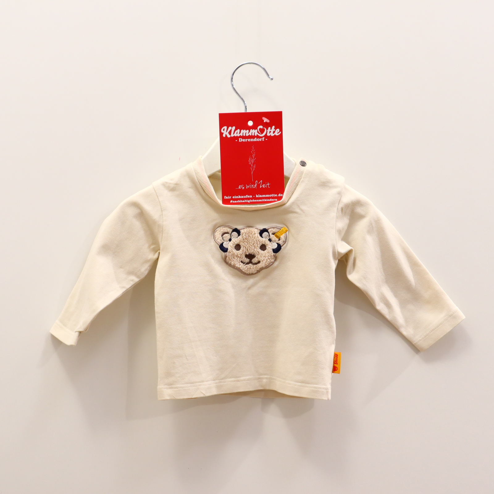 Oberteil Steiff 62 creme Applikation/Logo langarm Shirt Baumwolle/Elasthan