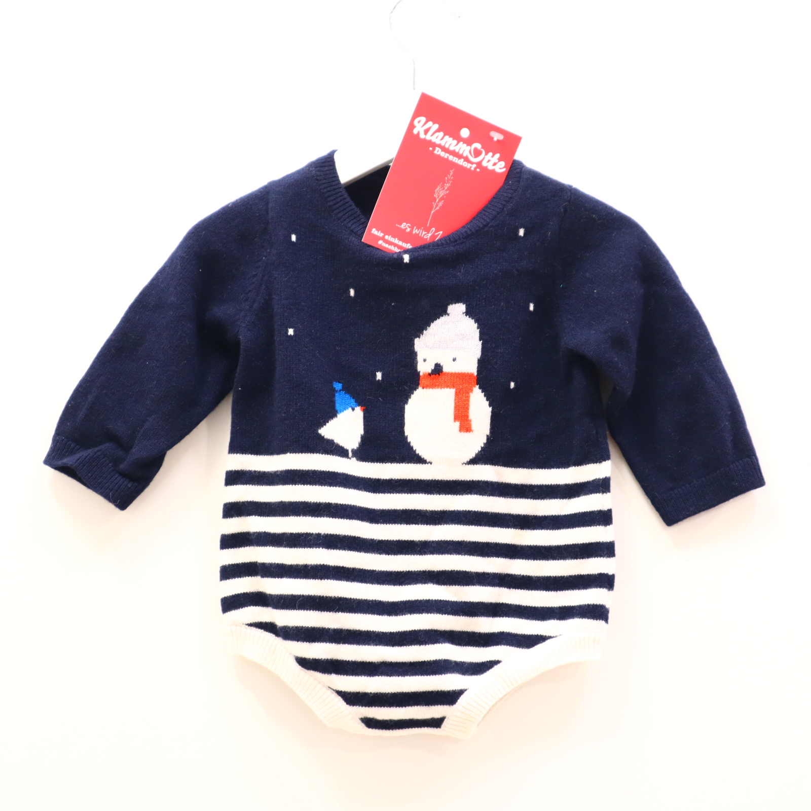 Oberteil jacadi 68 blau/grau gestreift/Motiv Strickpullover Kaschmir/Polyamid/Wolle Druckknöpfe im Schritt
