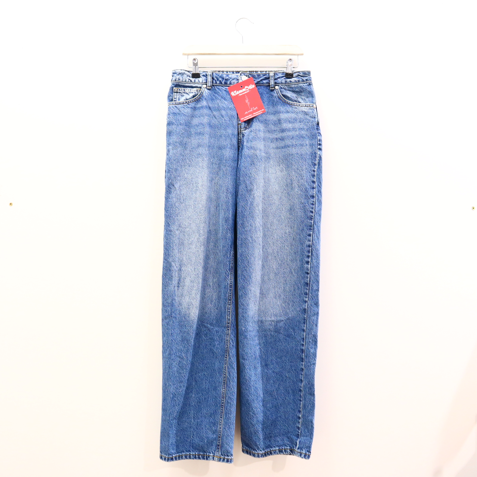 Hose REVIEW Jeans 176 blau Denim Knopf/Reißverschluß/verstellb. Bund Wide Leg W27/L32