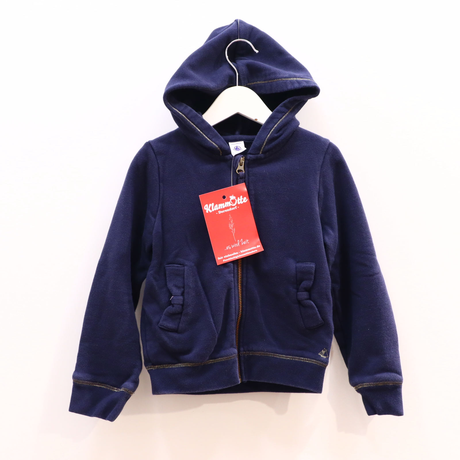 Oberteil PETIT BATEAU 116 blau Logo/Stickerei Kapuzenjacke Baumwolle ganz leicht blass