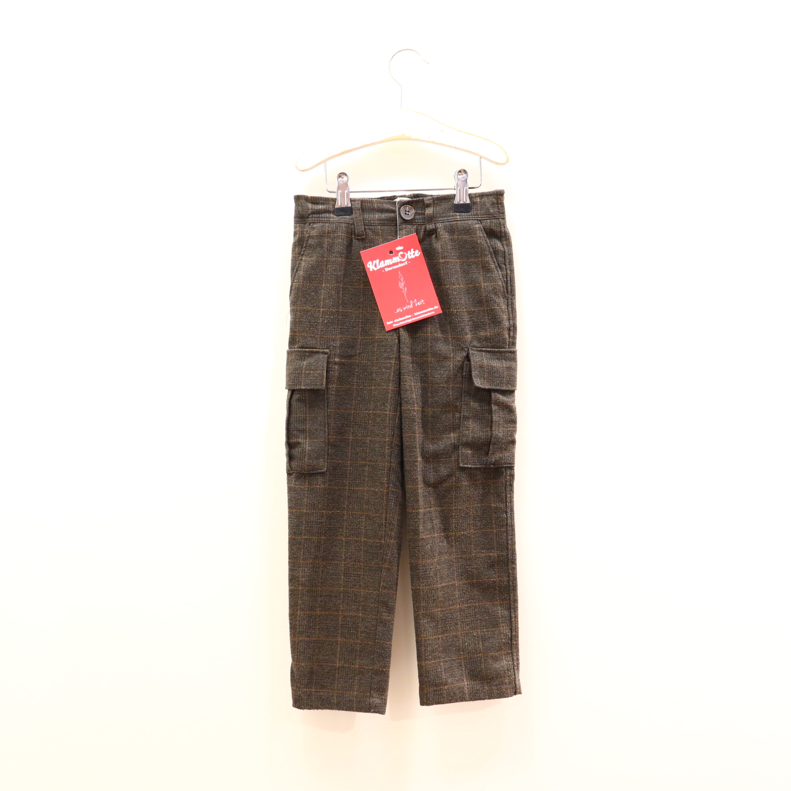 Hose ZARA 116 Cargo/Stoffhose braun/caramell gestreift Knopf/Reißverschluß/verstellb. Bund Elasthan/Polyester/Viskose