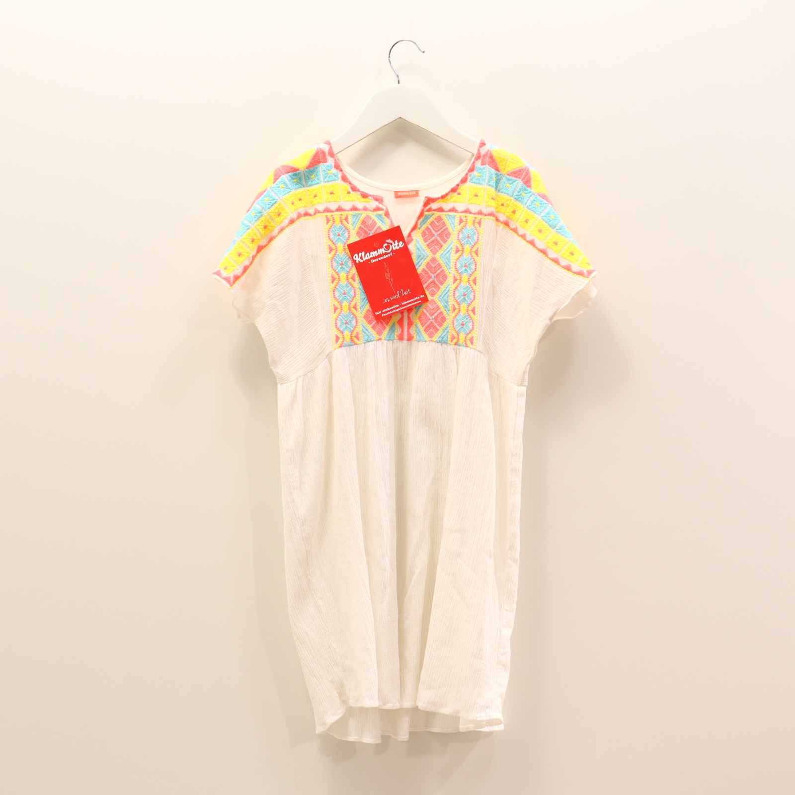 Bademode SUNUVA Strandkleid/Strandüberwurf 146/152 bunt/weiß Stickerei Baumwolle/Musselin