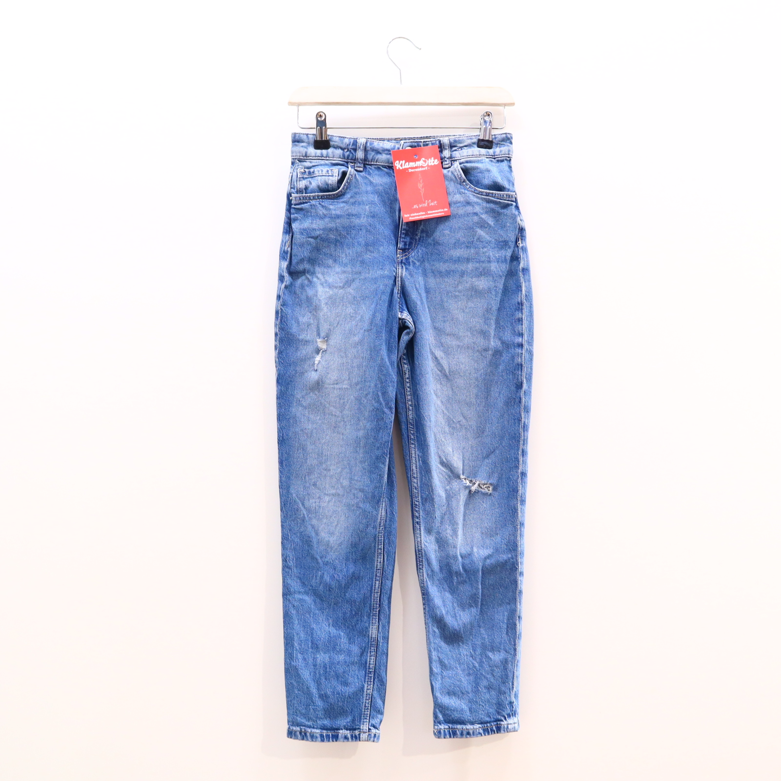 Hose H&M Jeans 146 blau used Look Denim Knopf/Reißverschluß/verstellb. Bund High Waist/relaxed