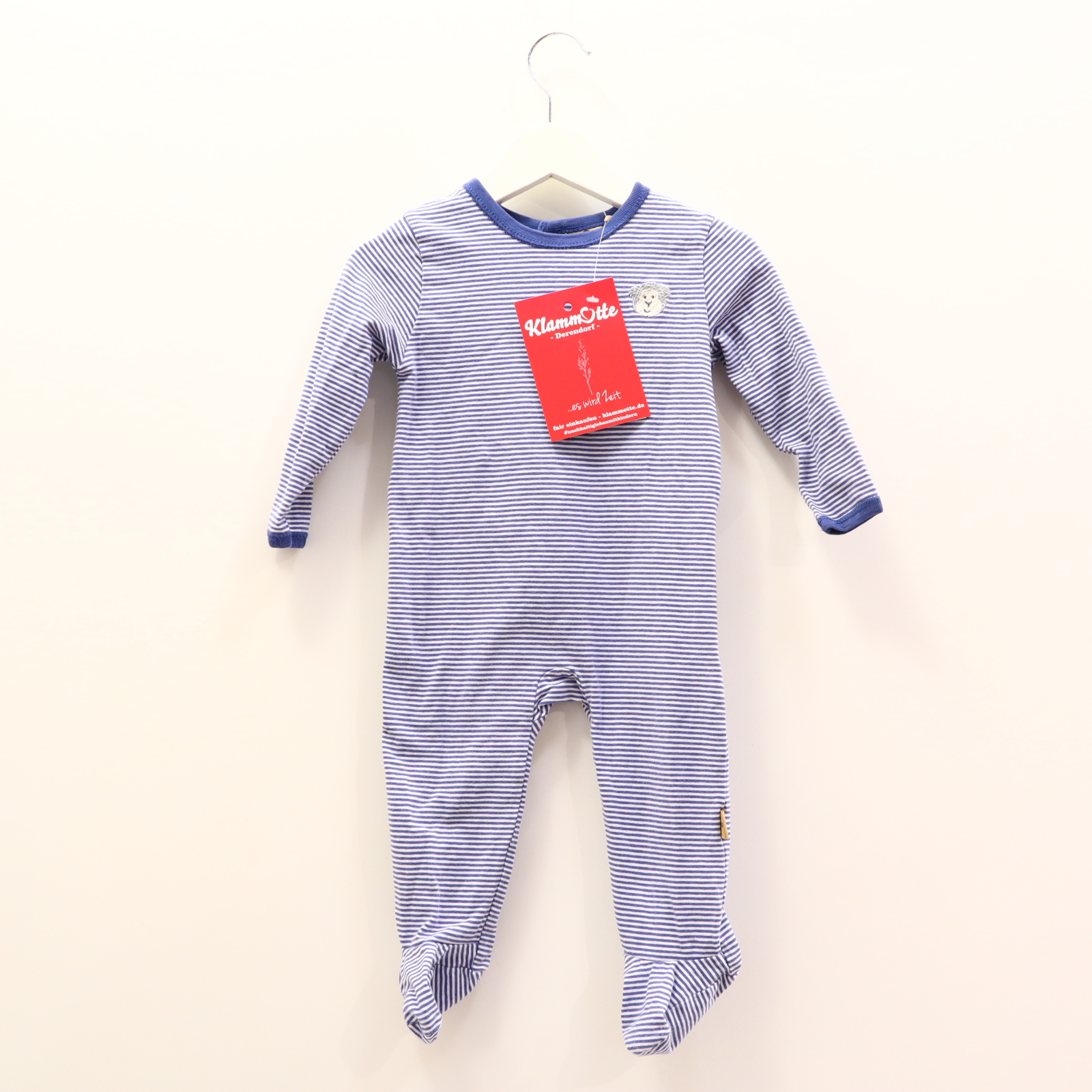 Oberteil bellybutton 74 blau/weiß Applikation/gestreift/Logo Schlafeinteiler mit Fuß Baumwolle